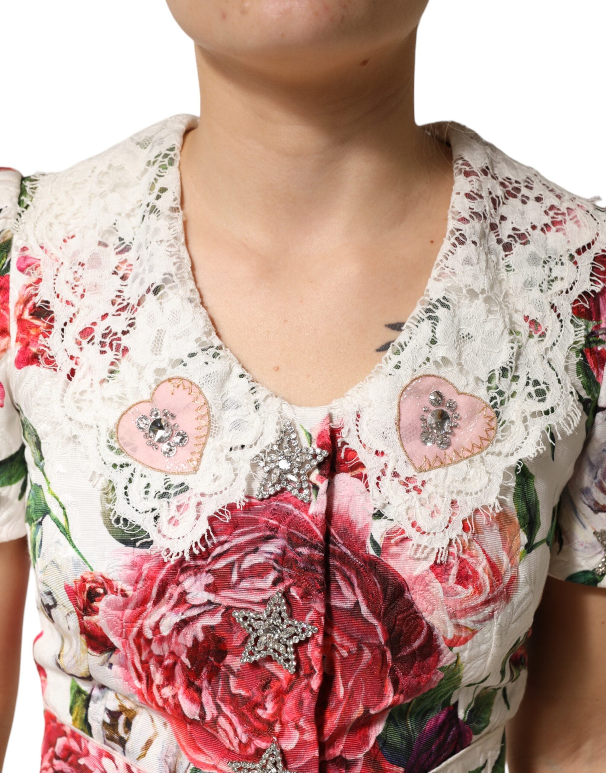 White Floral Embellished Sheath Mini Dress - ventzia