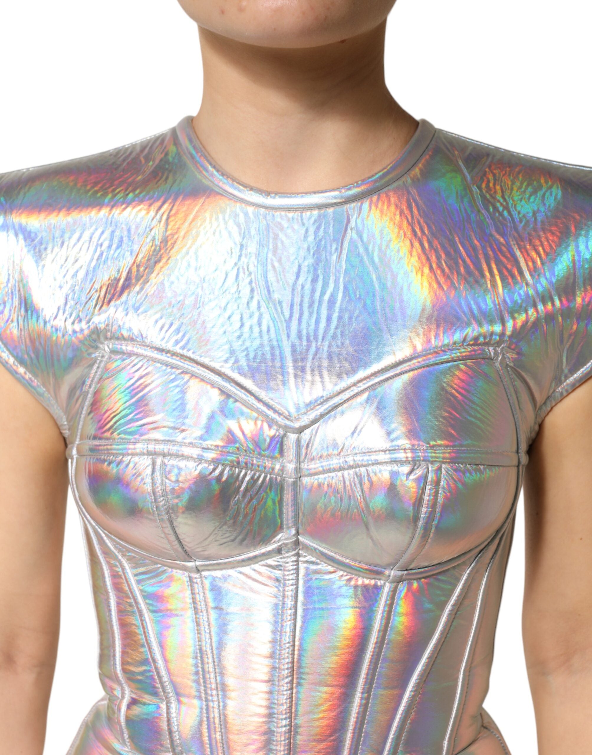Silver Iridescent Bodycon Sheath Midi Dress - ventzia