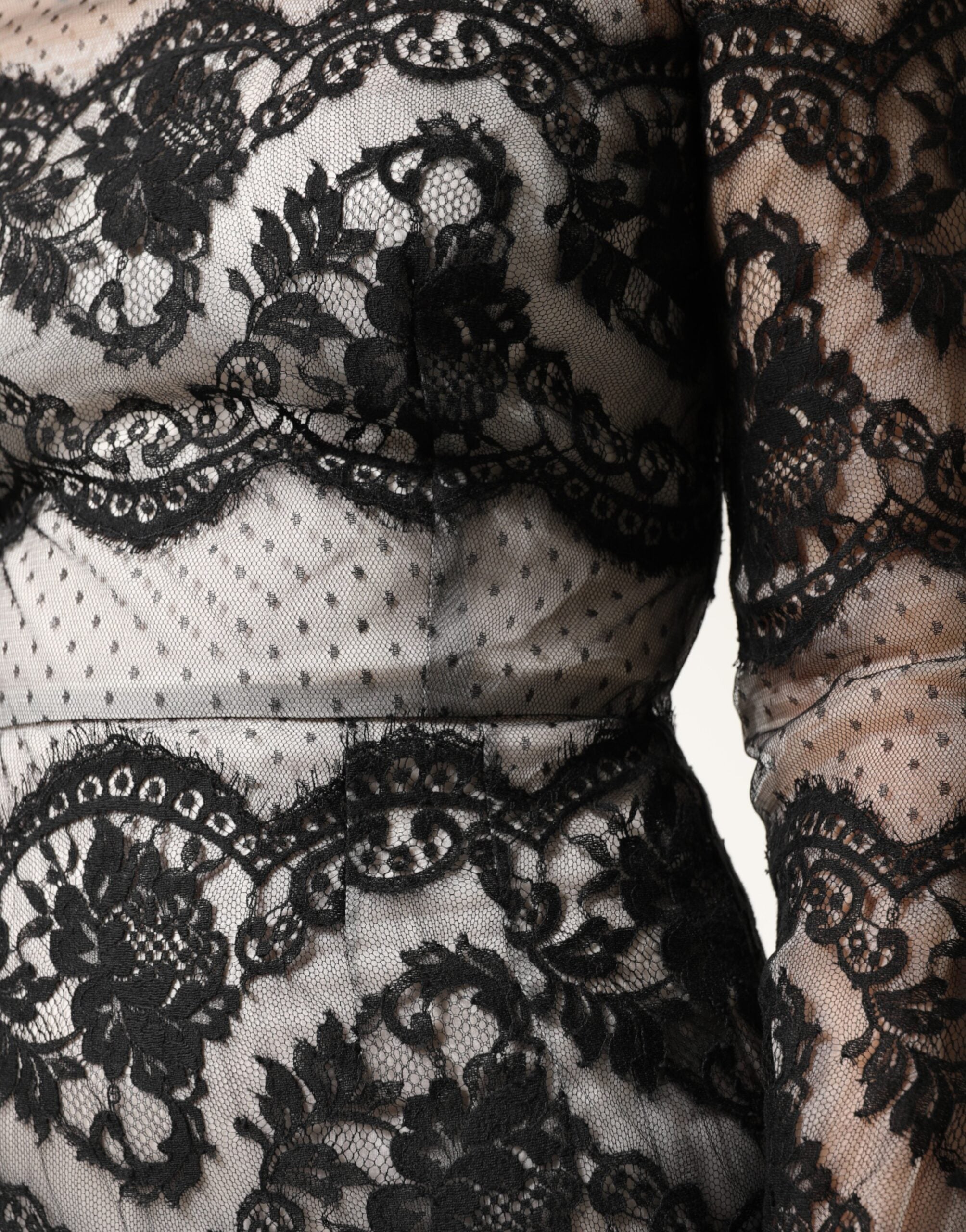 Black White Lace Silk Blend MaxiSheath Dress - ventzia