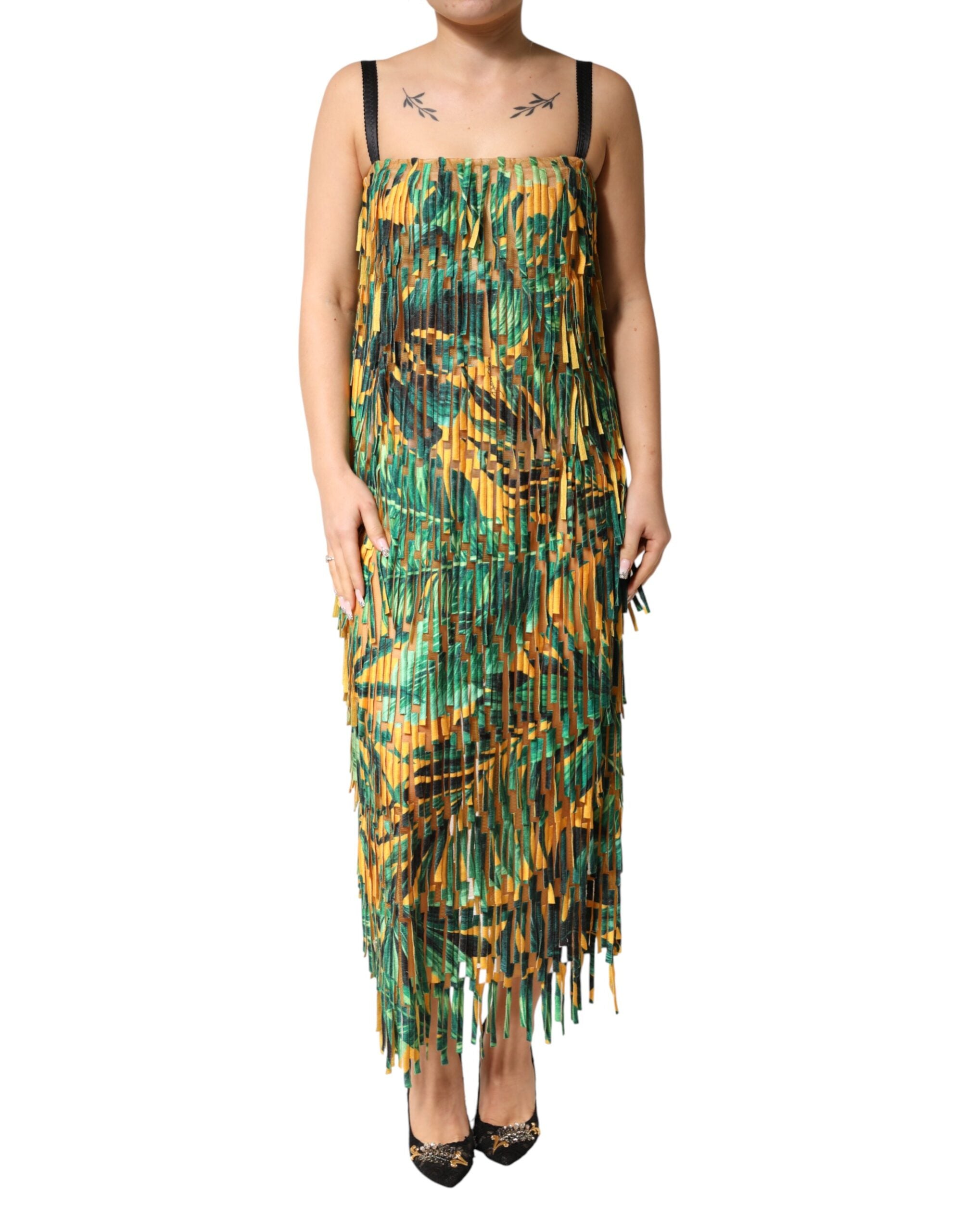 Multicolor Tropical Print Fringe Maxi Dress - ventzia