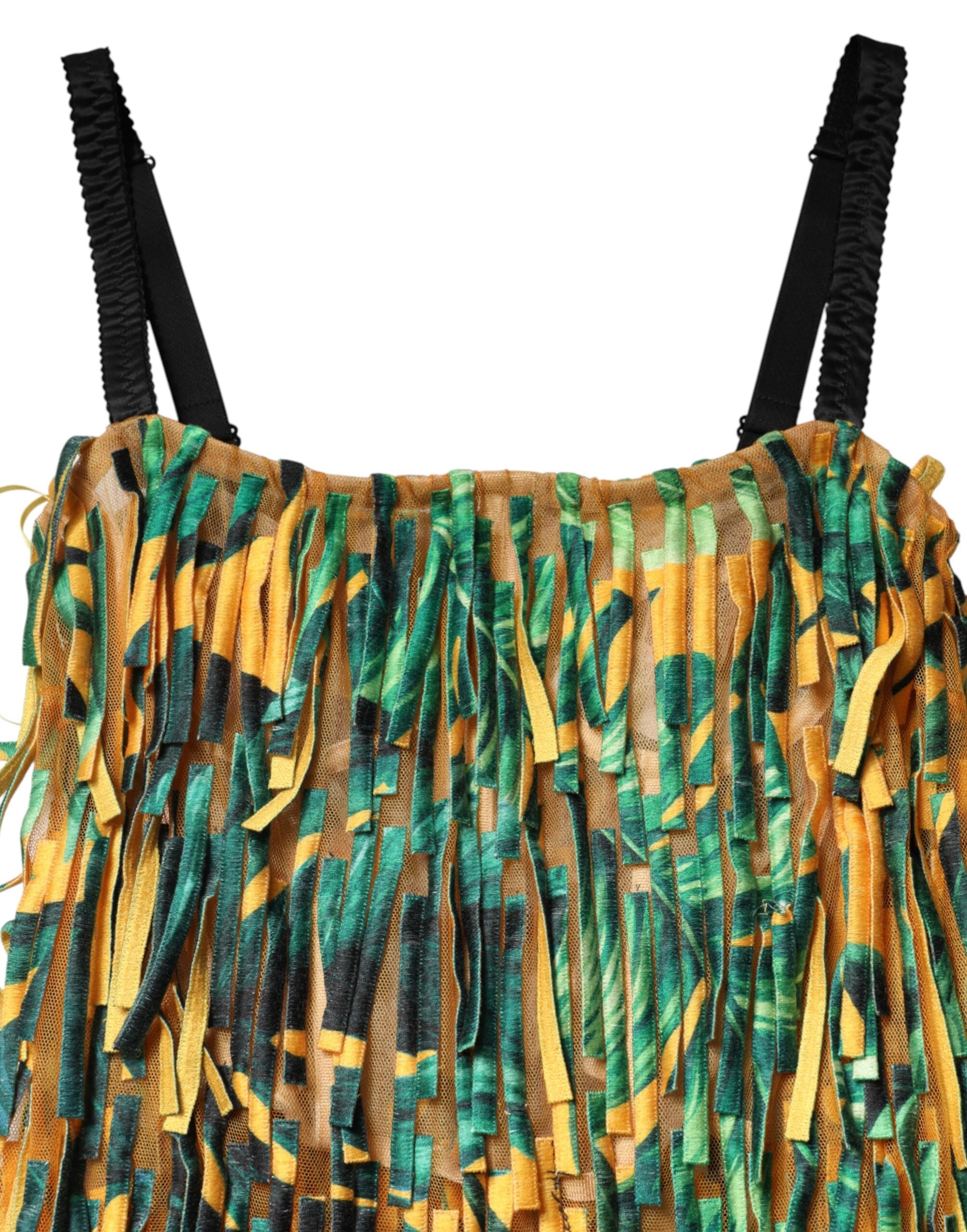 Multicolor Tropical Print Fringe Maxi Dress - ventzia