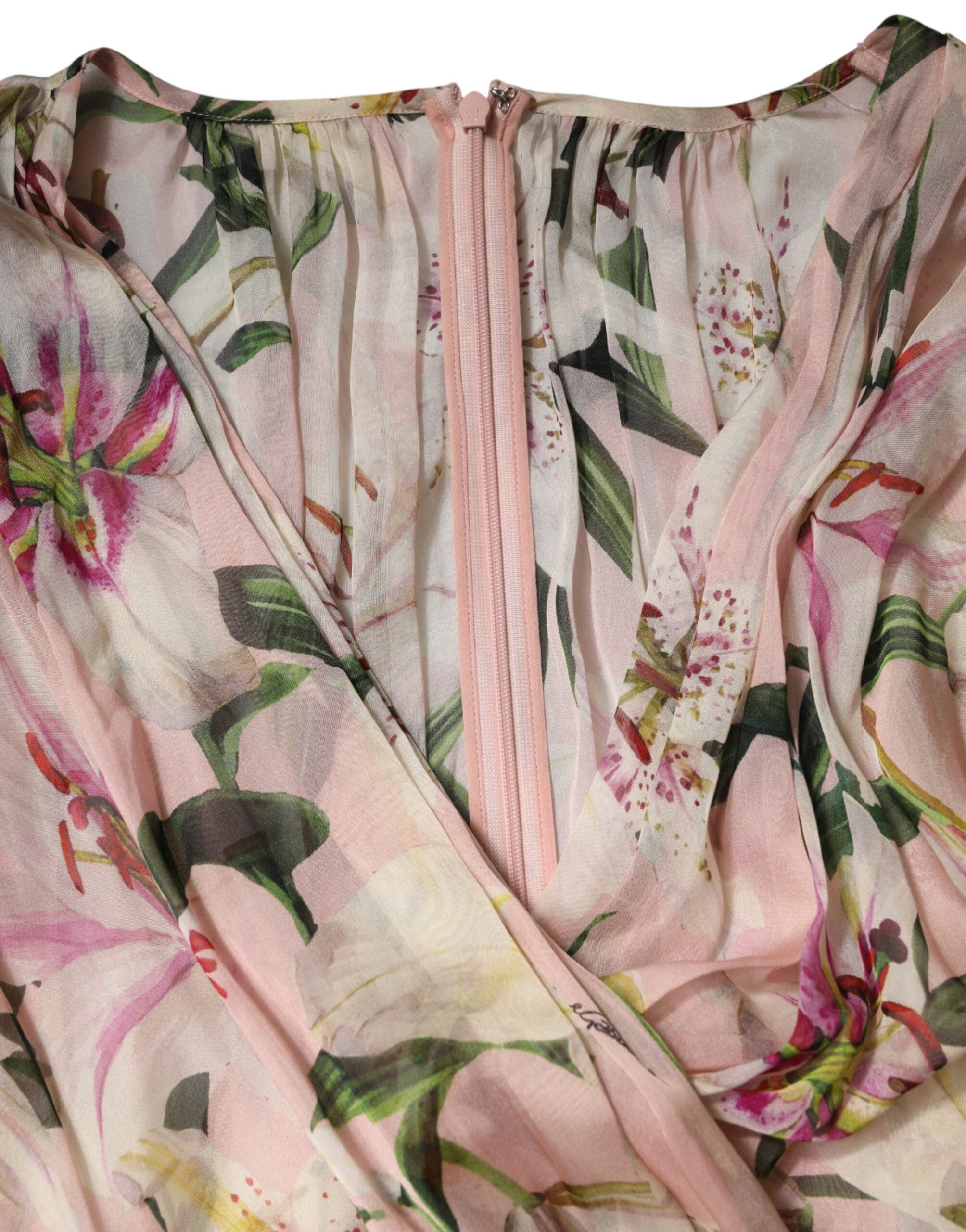 Pink Lily Print A-line Pleated Maxi Dress - ventzia