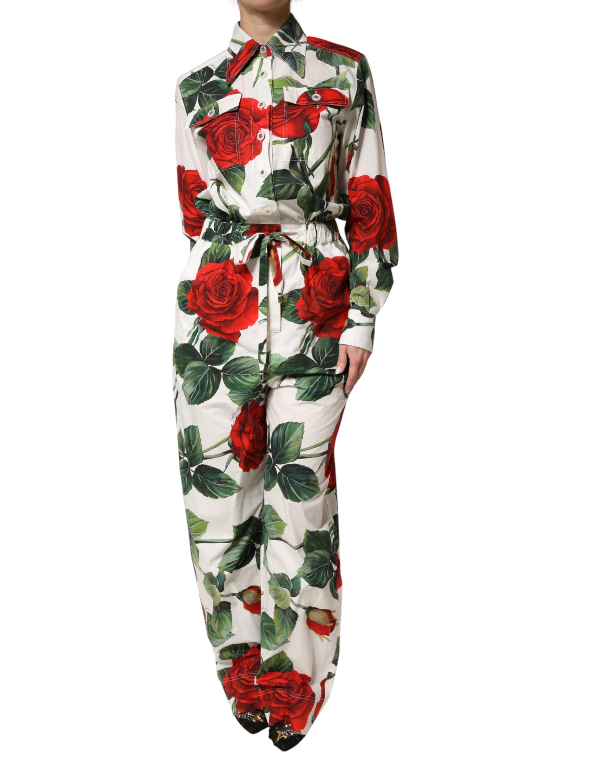 White Floral Print Cotton Jumpsuit Dress - ventzia
