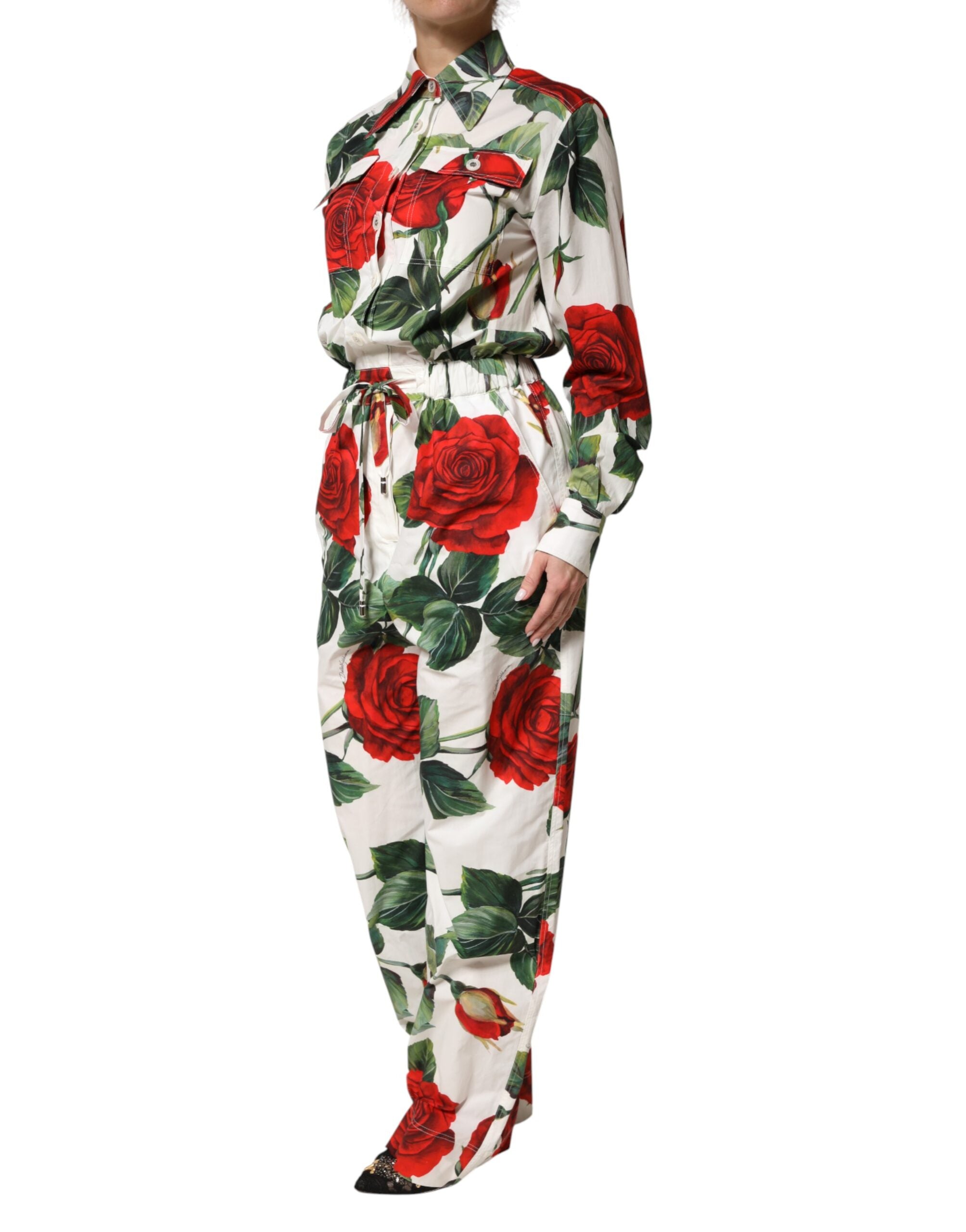 White Floral Print Cotton Jumpsuit Dress - ventzia
