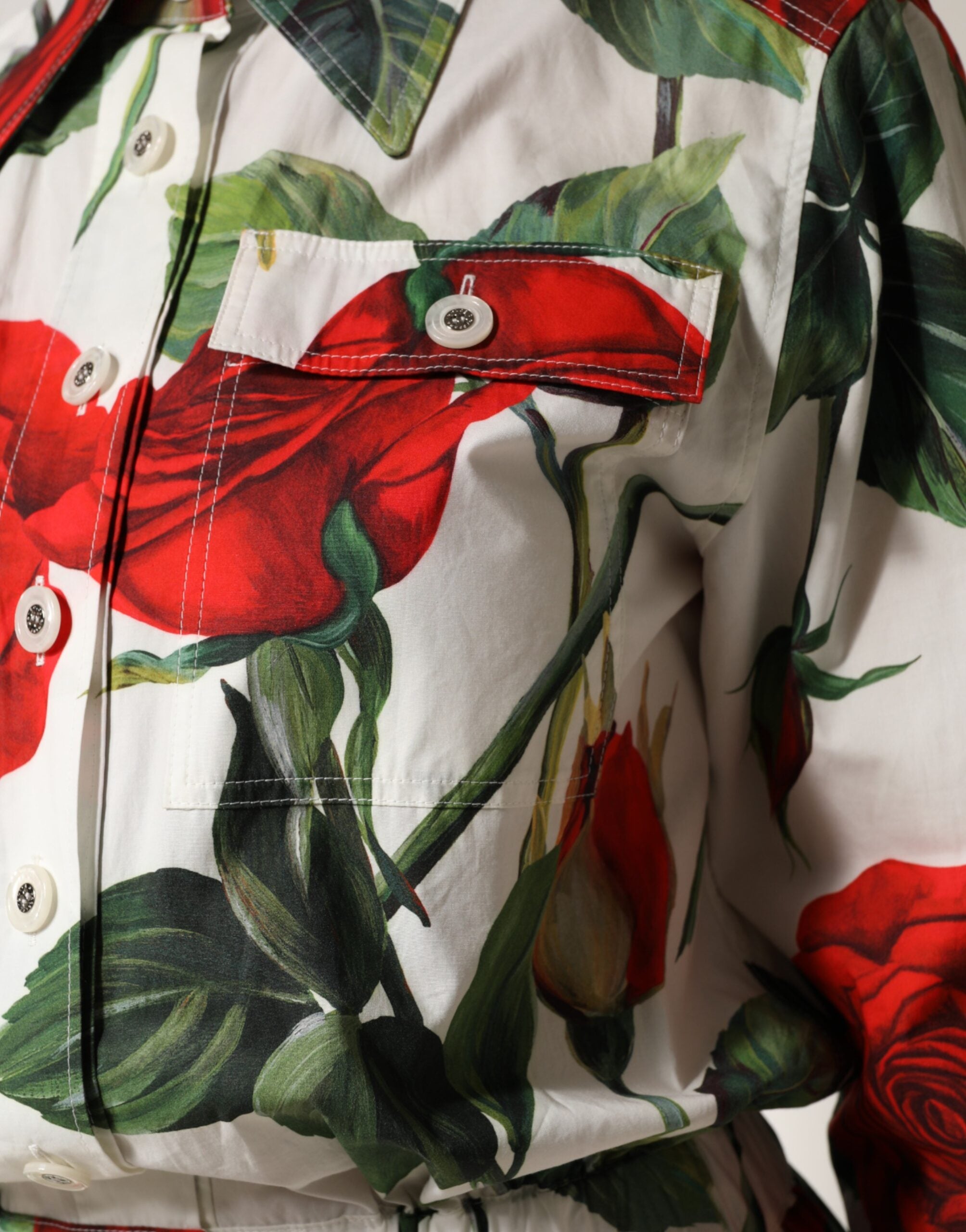 White Floral Print Cotton Jumpsuit Dress - ventzia