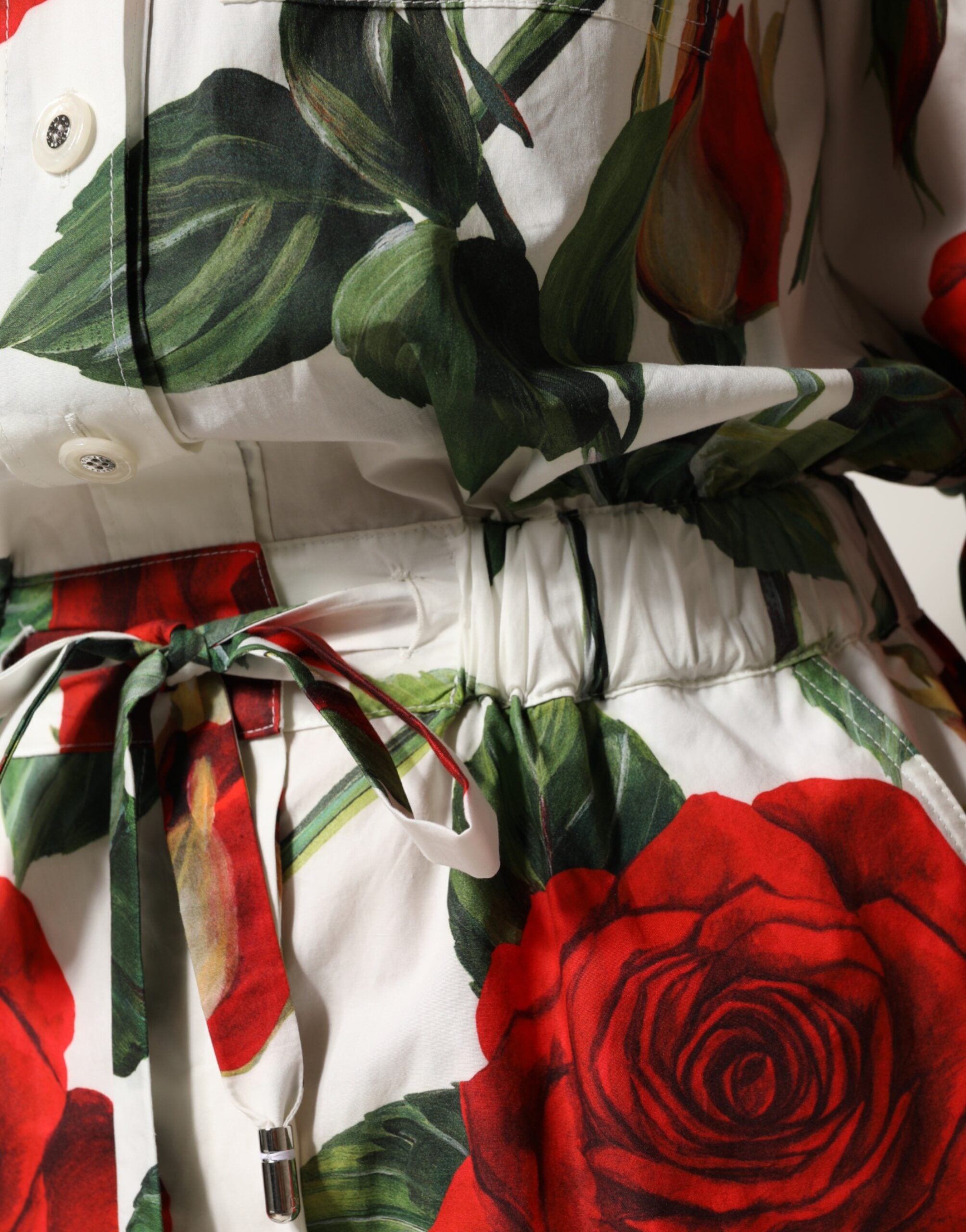 White Floral Print Cotton Jumpsuit Dress - ventzia