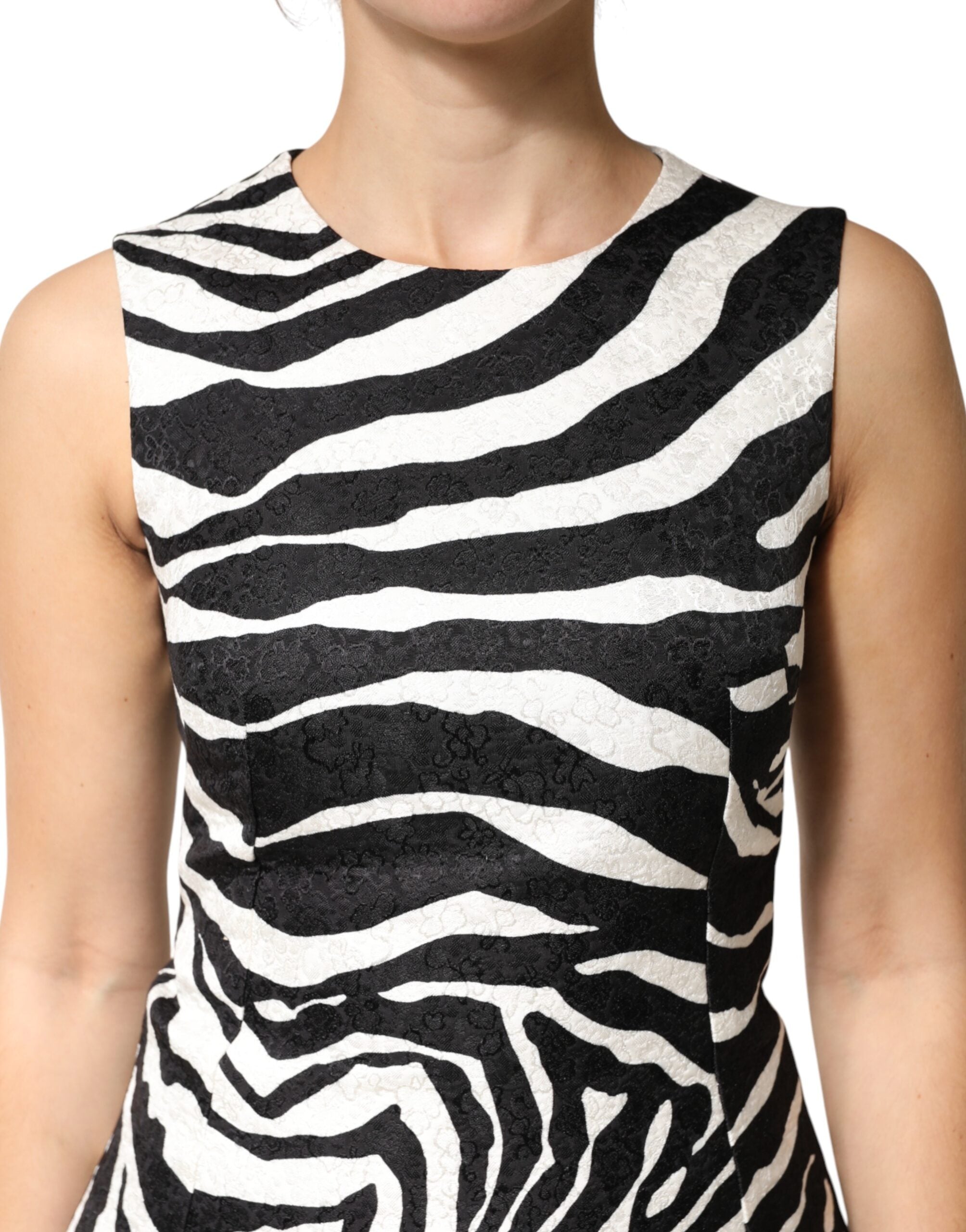 Black White Zebra Sleeveless A-line Dress - ventzia