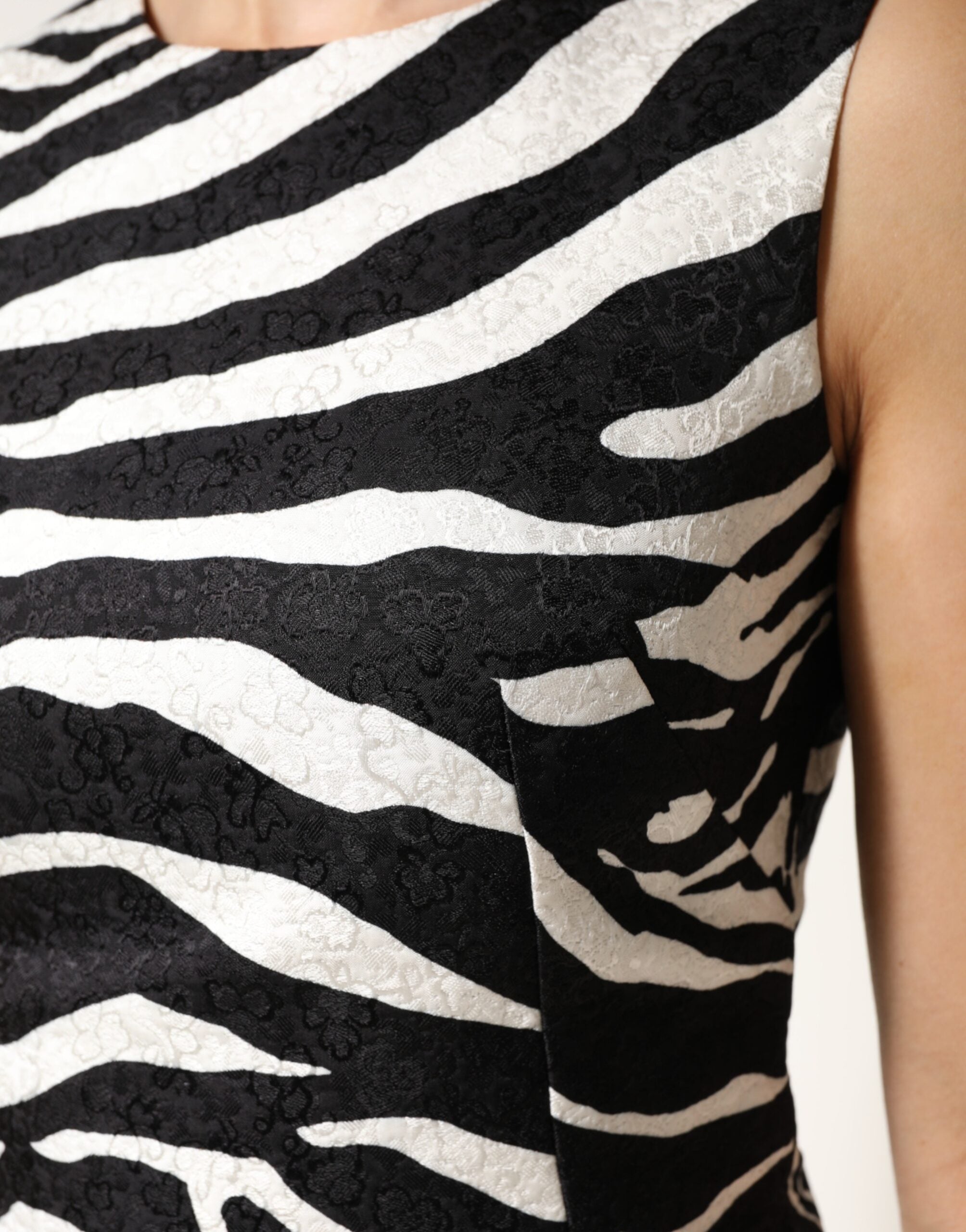 Black White Zebra Sleeveless A-line Dress - ventzia
