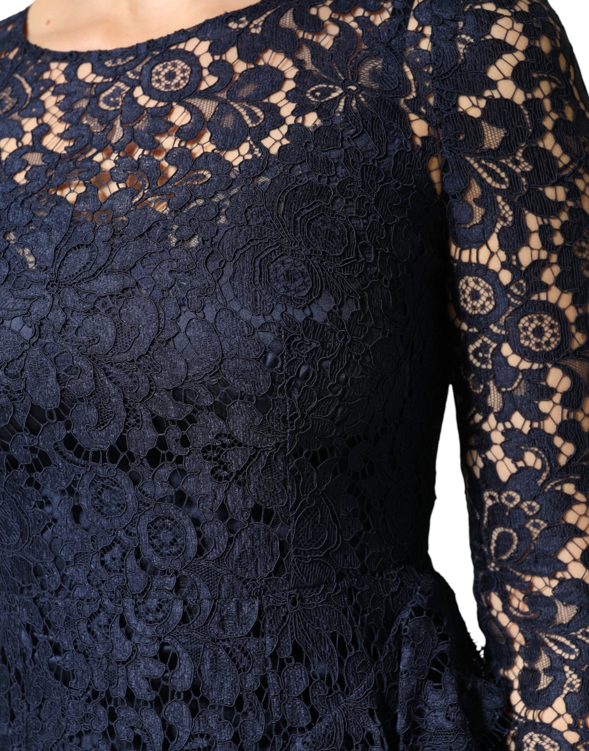 Blue Lace Ruffle A-line Knee Length Dress - ventzia