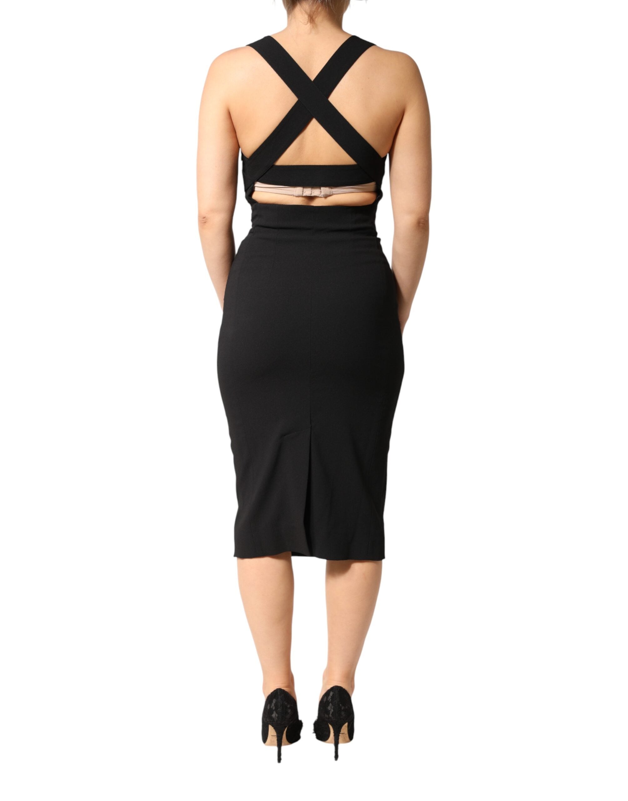 Black Square Neck Sleeveless Midi Dress - ventzia