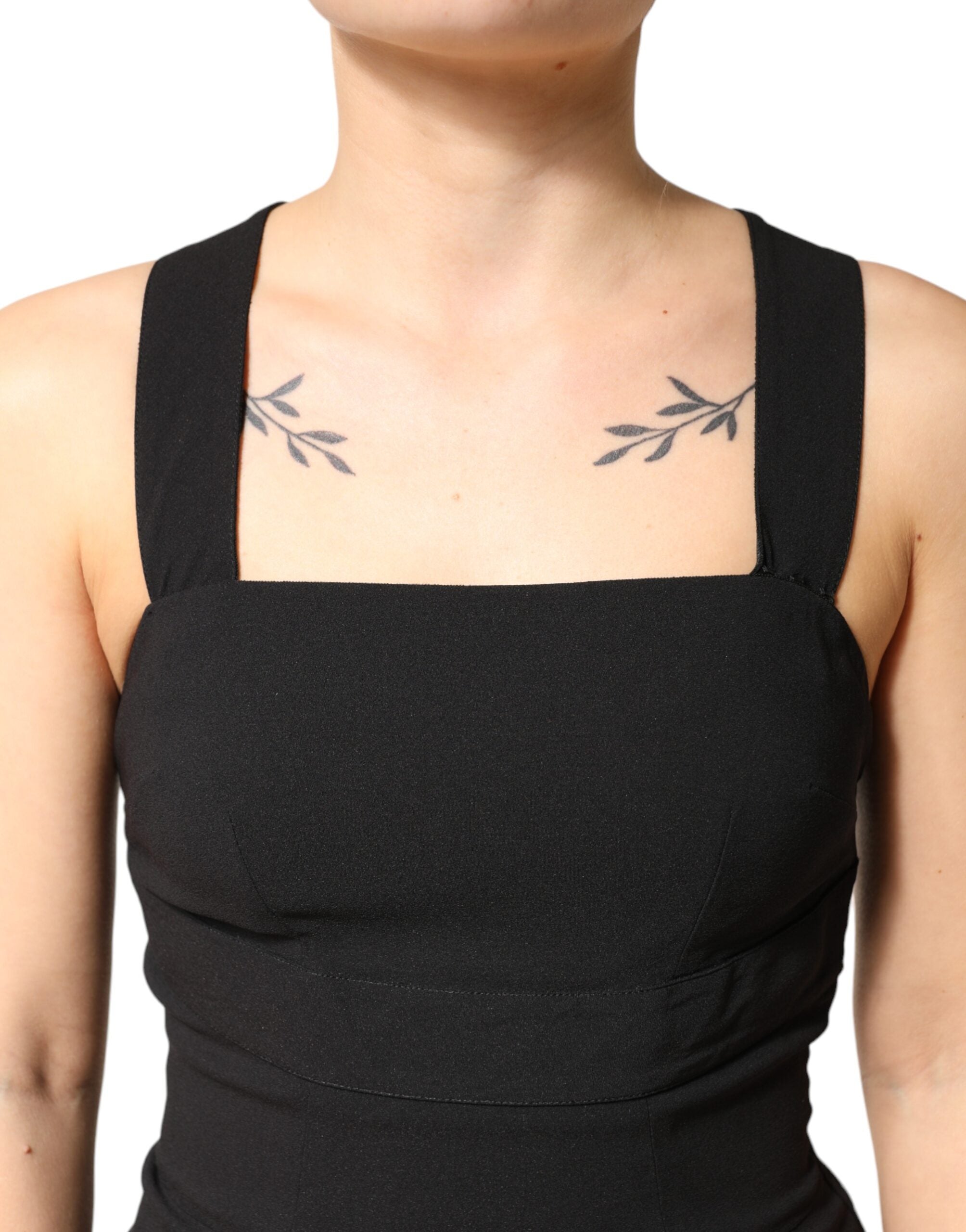 Black Square Neck Sleeveless Midi Dress - ventzia