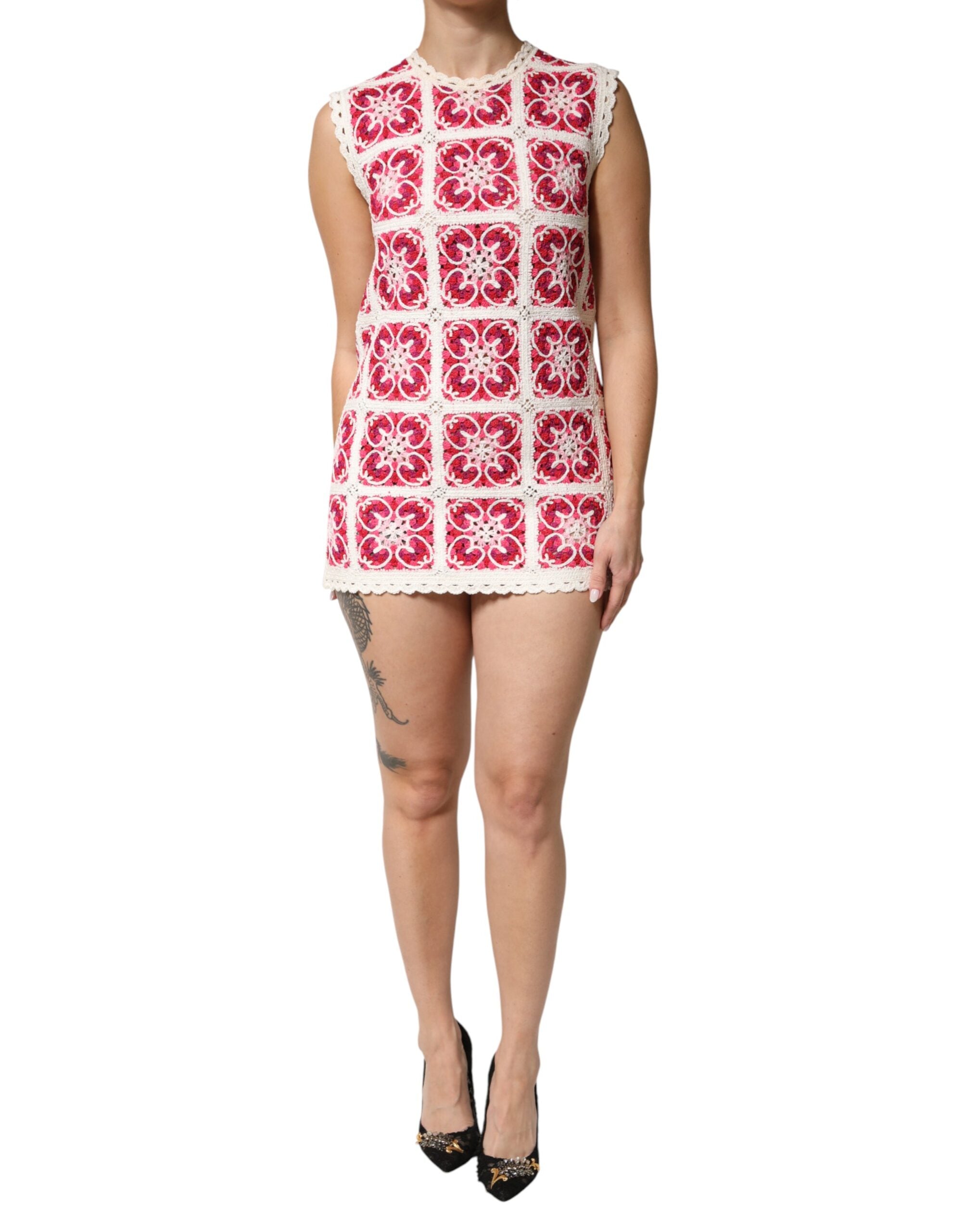 Multicolor Brick Stitched Crochet Mini Dress - ventzia