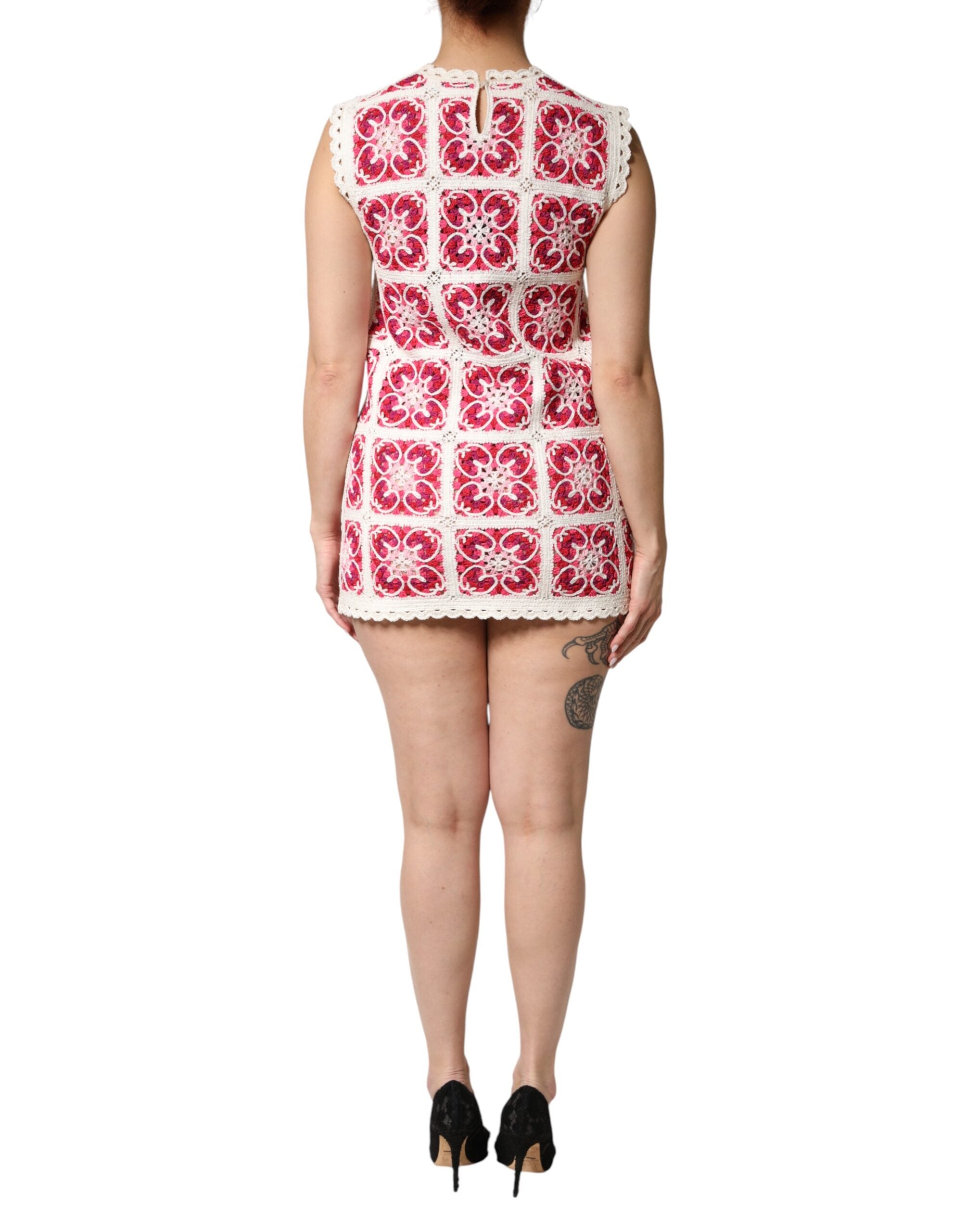 Multicolor Brick Stitched Crochet Mini Dress - ventzia