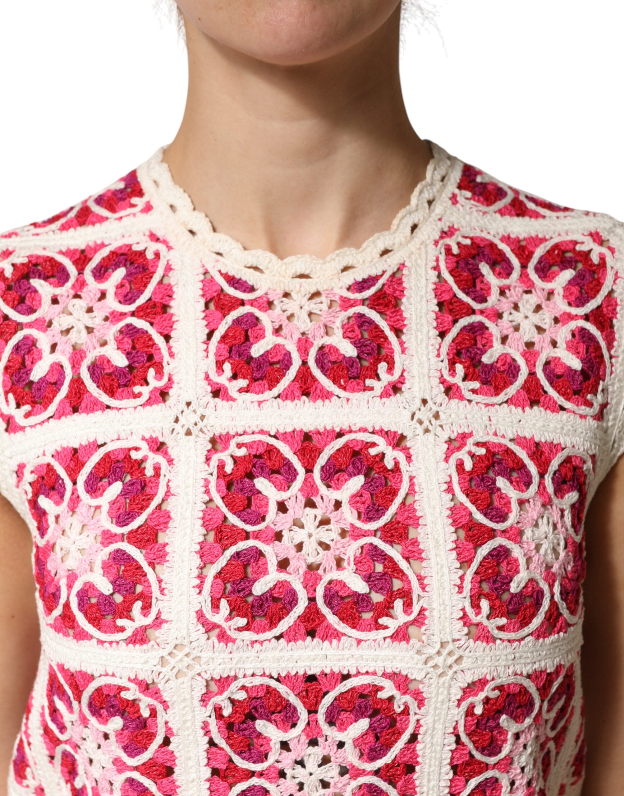 Multicolor Brick Stitched Crochet Mini Dress - ventzia