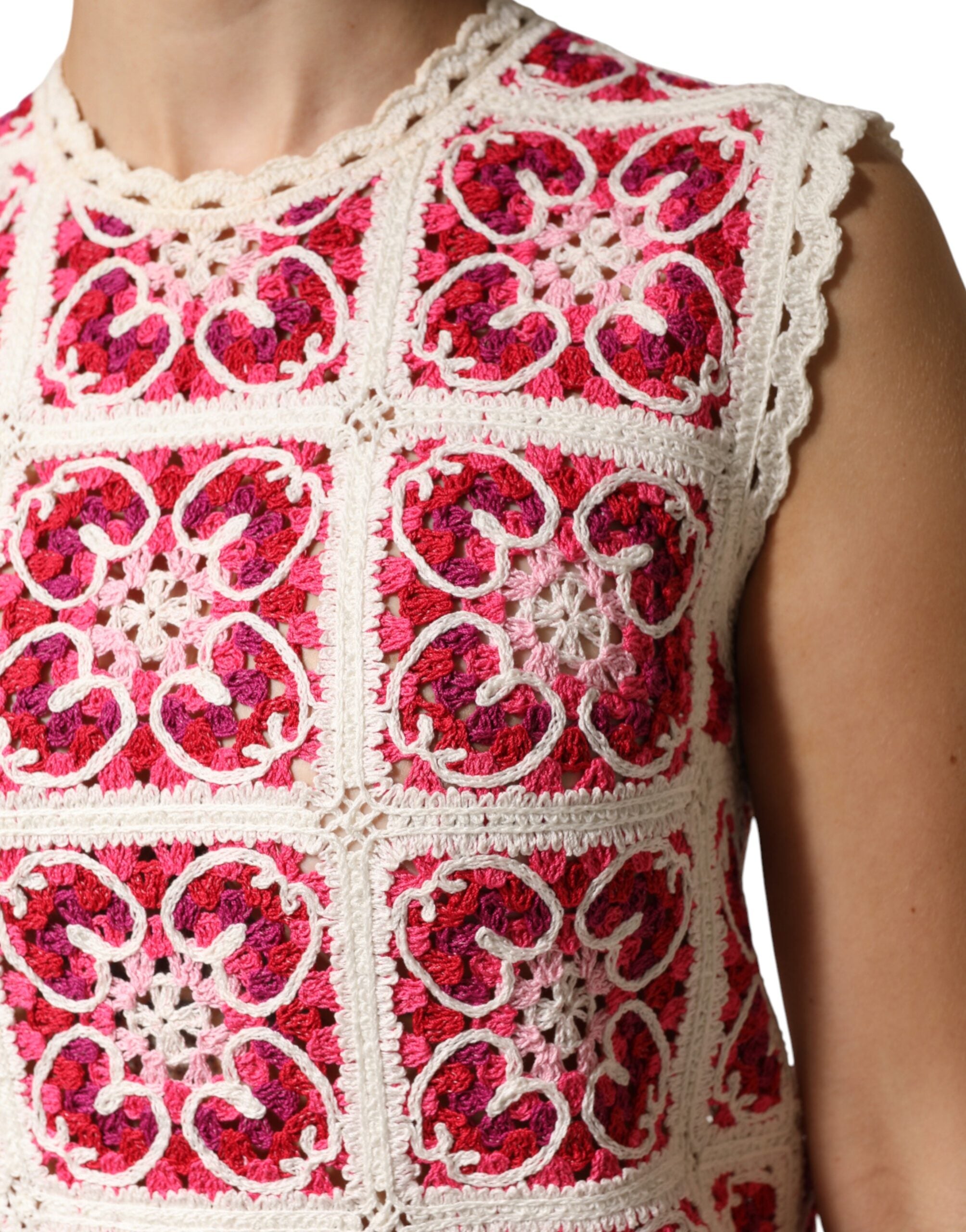 Multicolor Brick Stitched Crochet Mini Dress - ventzia