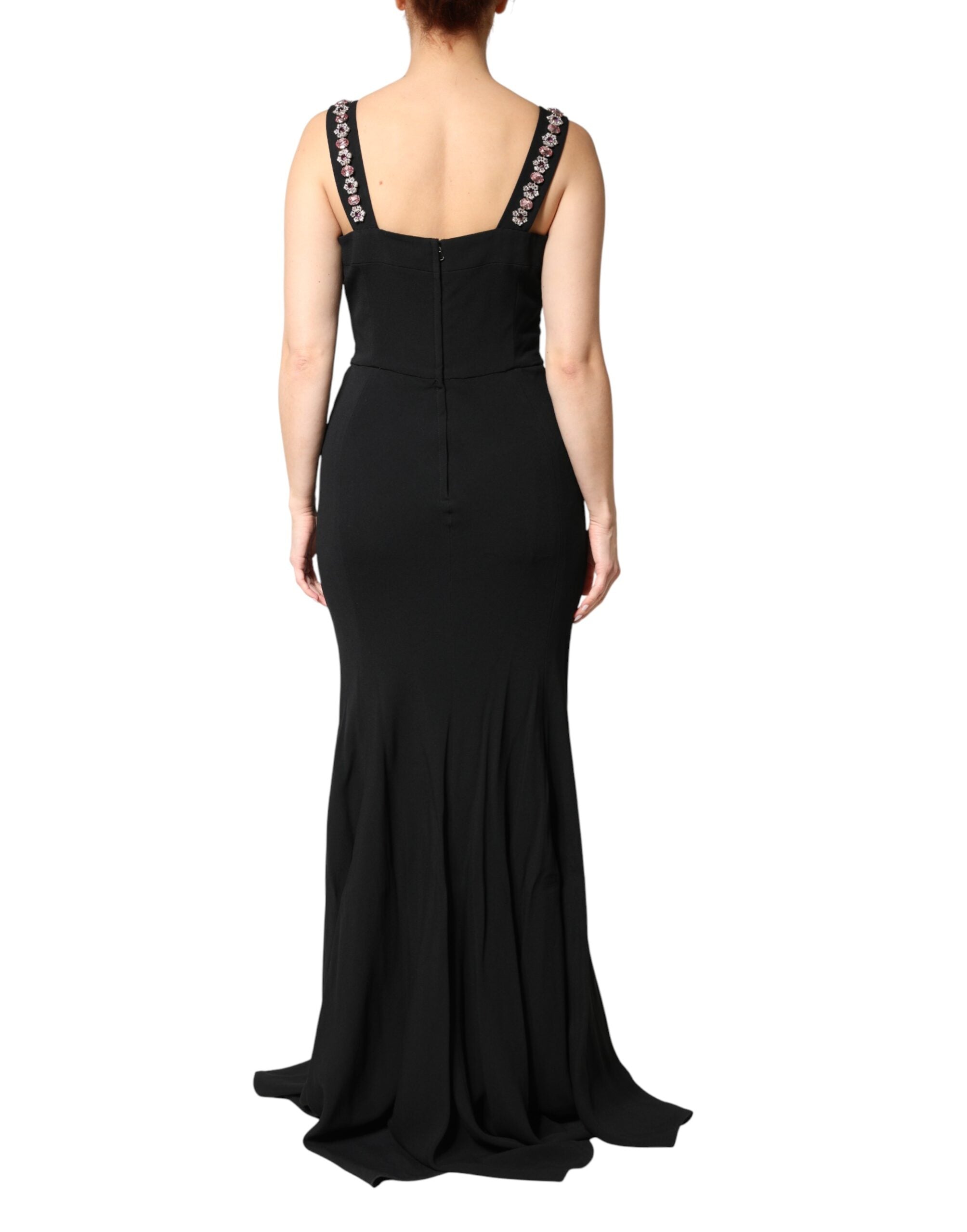 Black Embellished Bodycon Long Gown Dress - ventzia