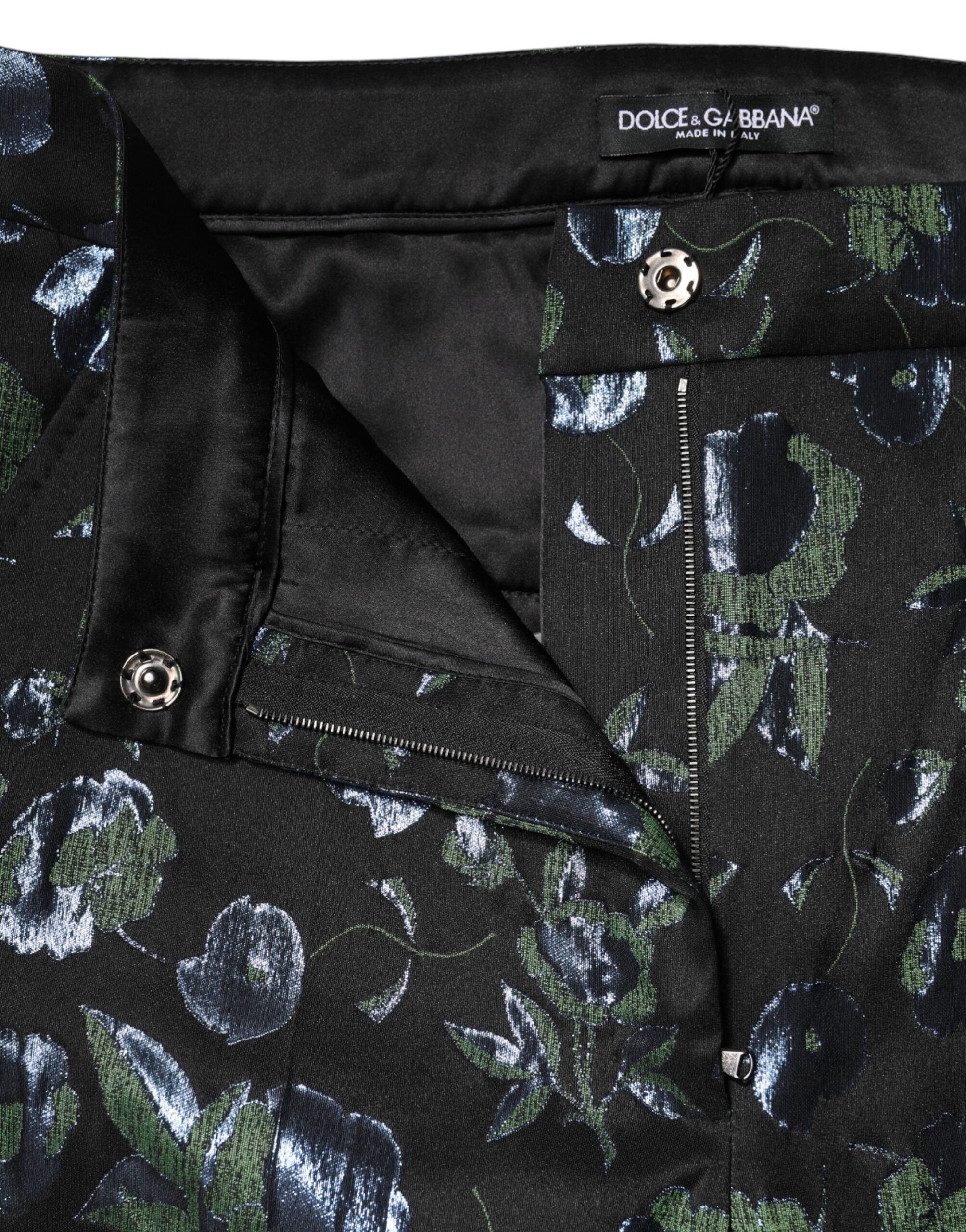 BlueGreen Floral Metallic Slim Trouser Pants - ventzia