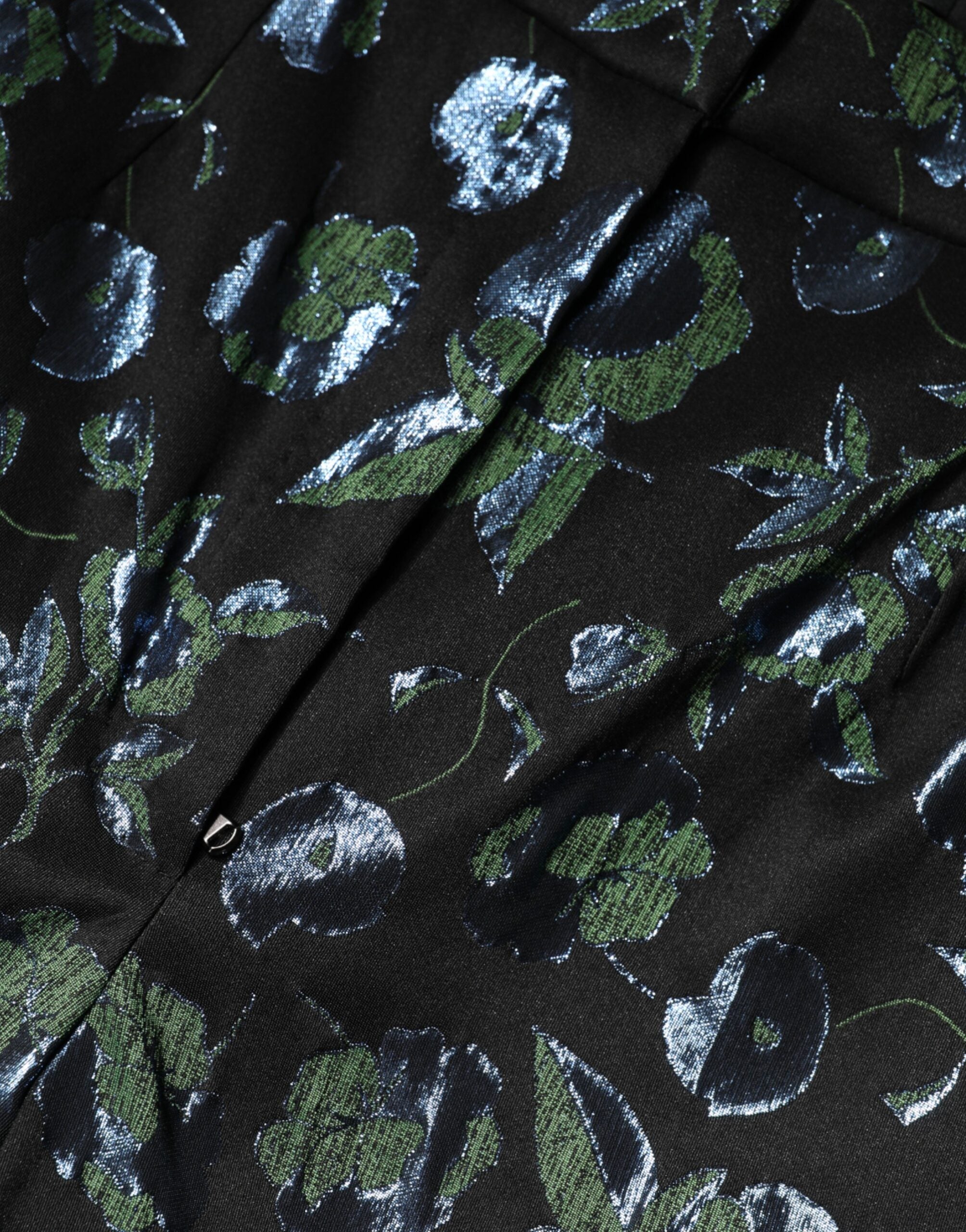 BlueGreen Floral Metallic Slim Trouser Pants - ventzia