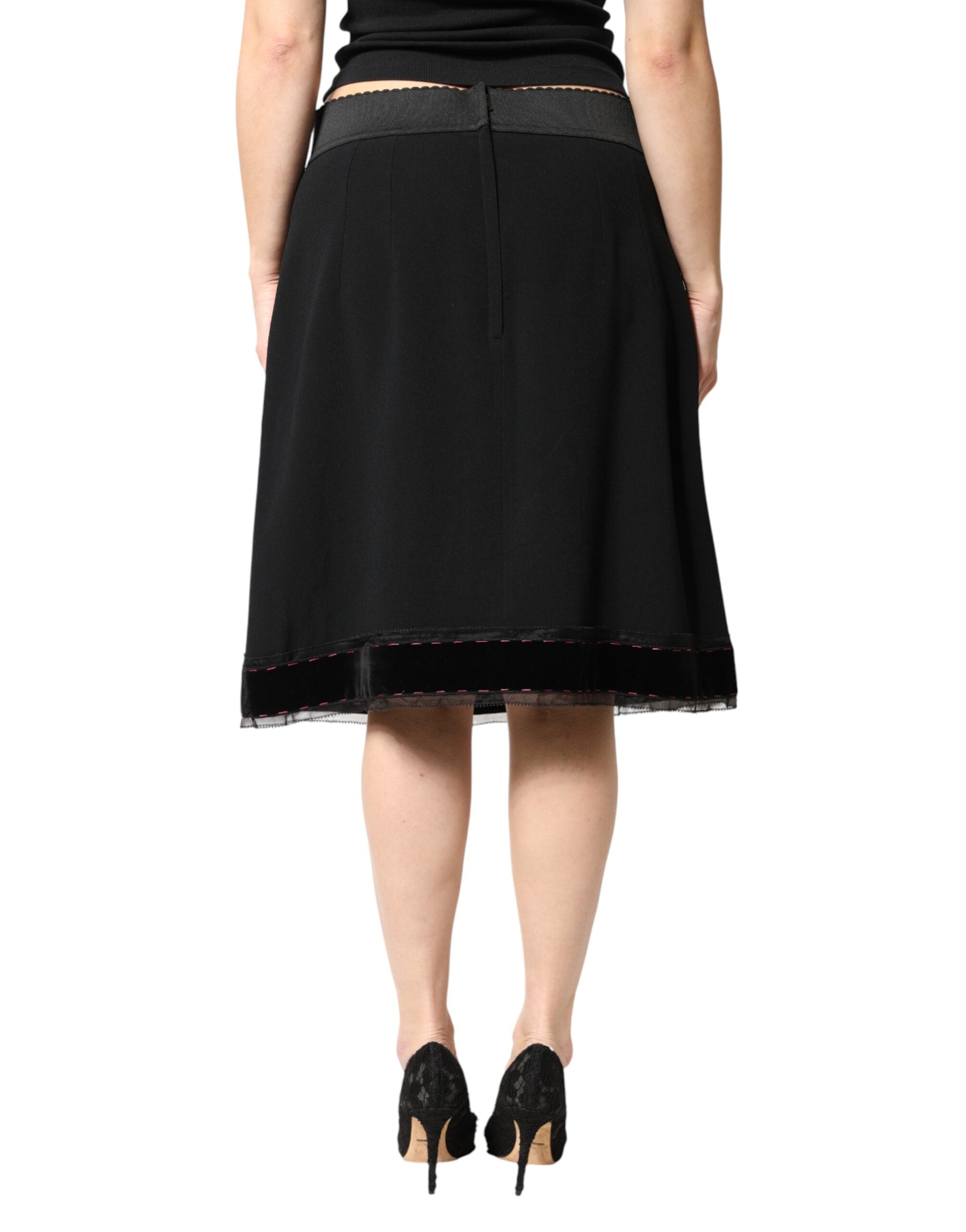 Black Mid Waist A-line Knee Length Skirt - ventzia