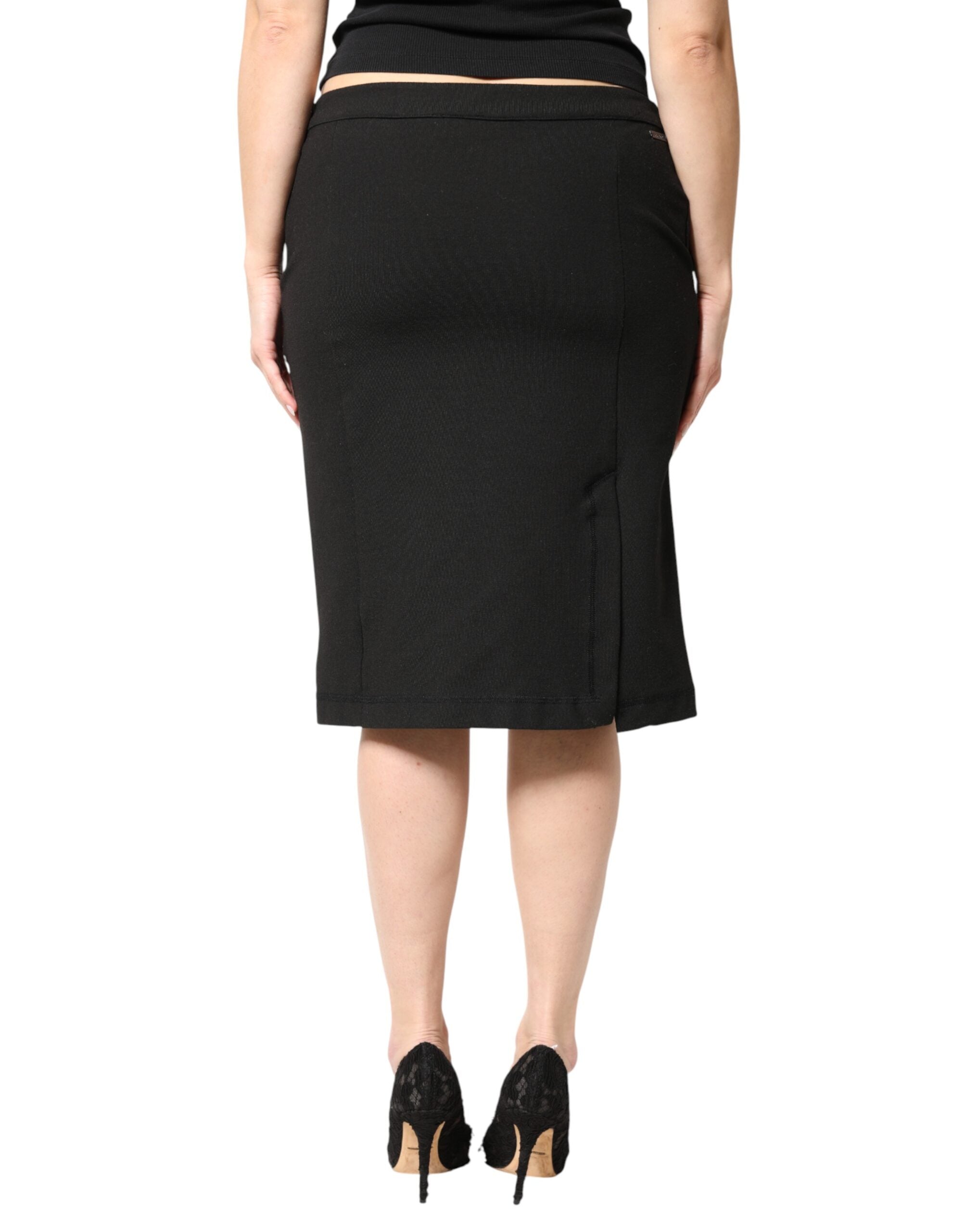 Black Polyester Pencil Cut Knee Length Women Skirt - ventzia
