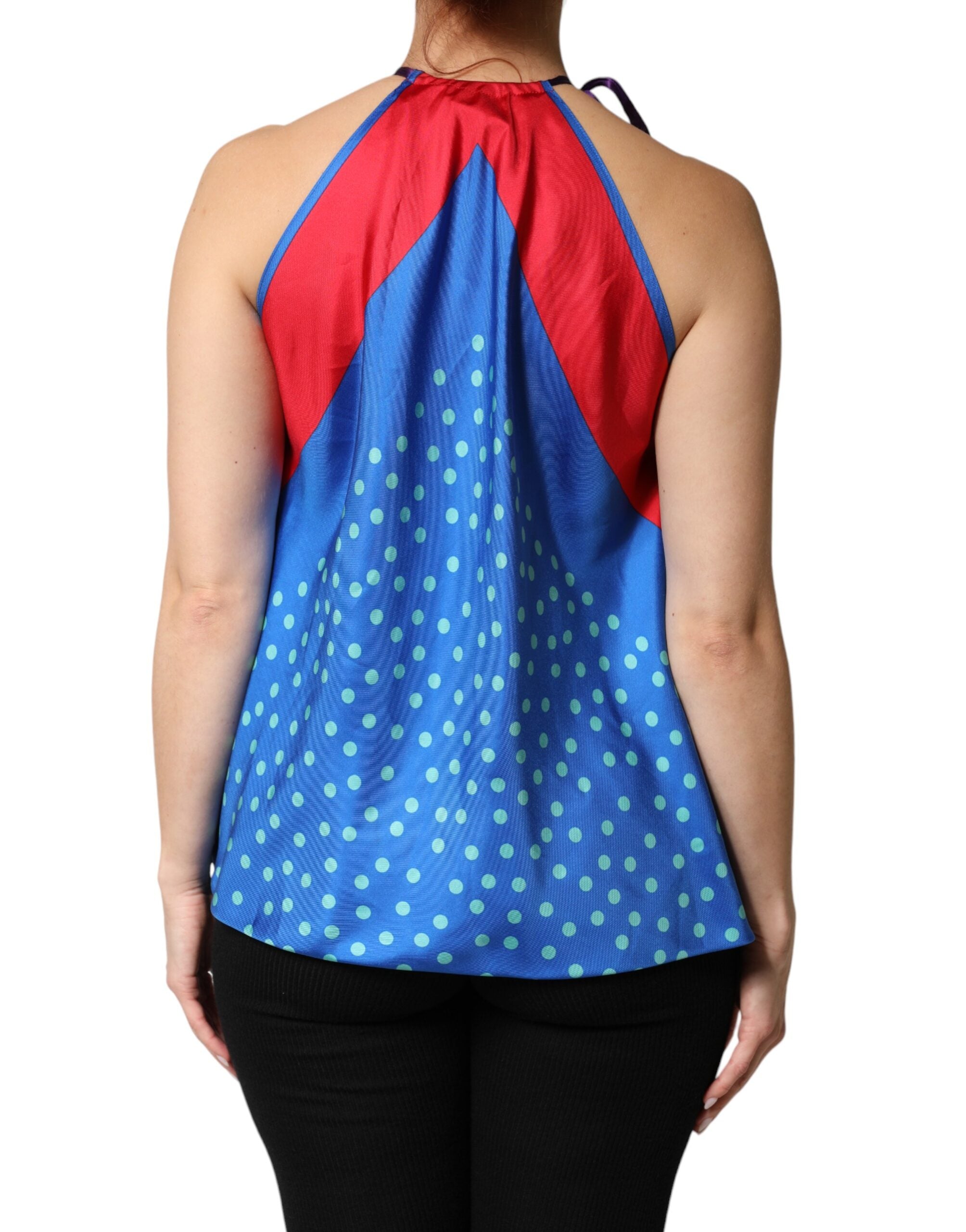 Multicolor Polka Dot Tie Halter Blouse  Top - ventzia