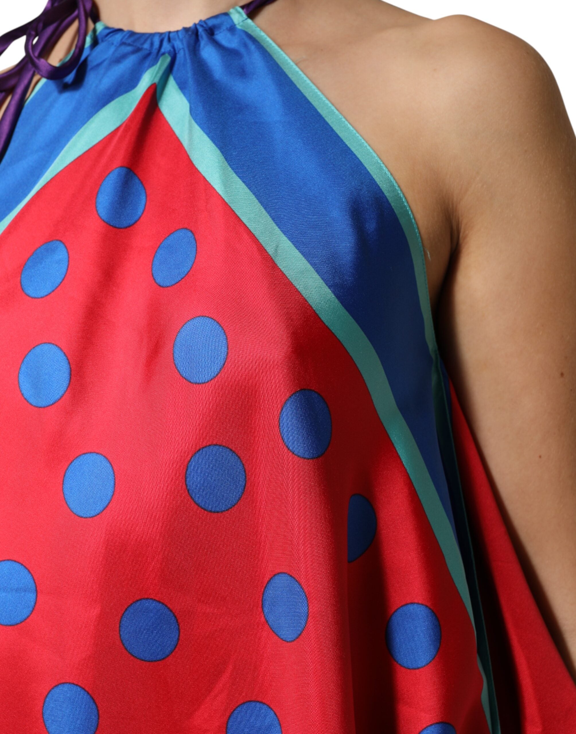 Multicolor Polka Dot Tie Halter Blouse  Top - ventzia