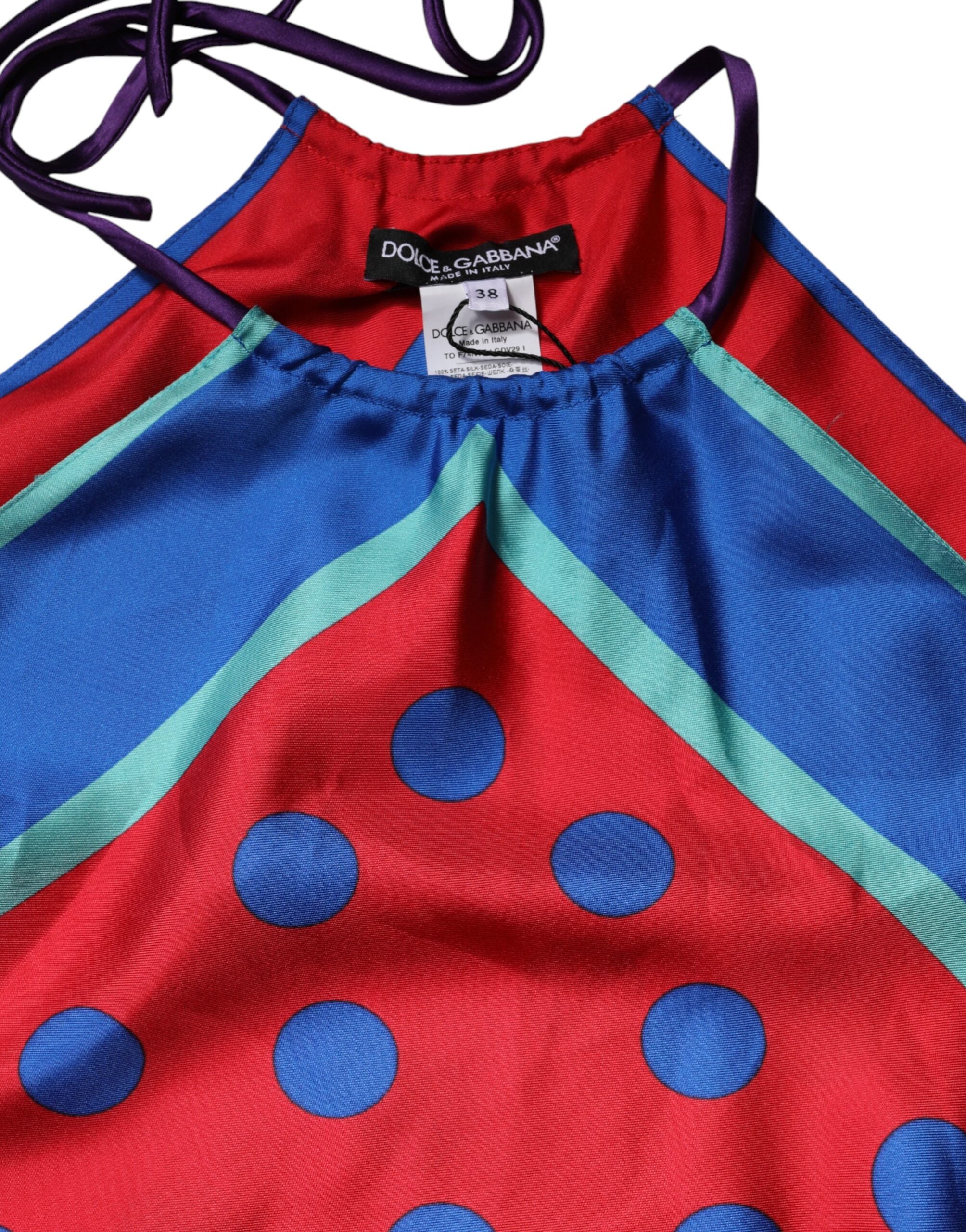 Multicolor Polka Dot Tie Halter Blouse  Top - ventzia
