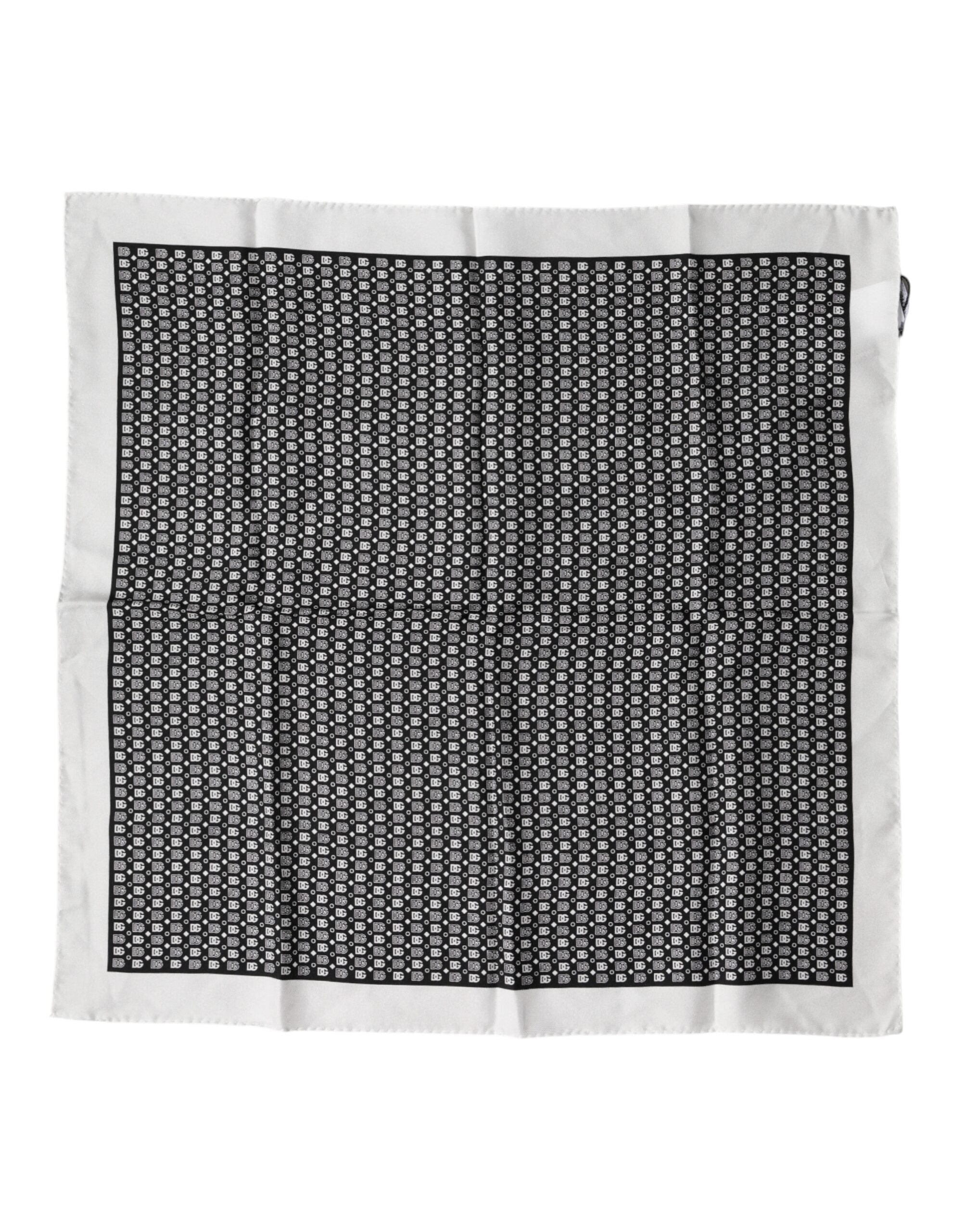 White Black Patterned Square Foulard Scarf - ventzia
