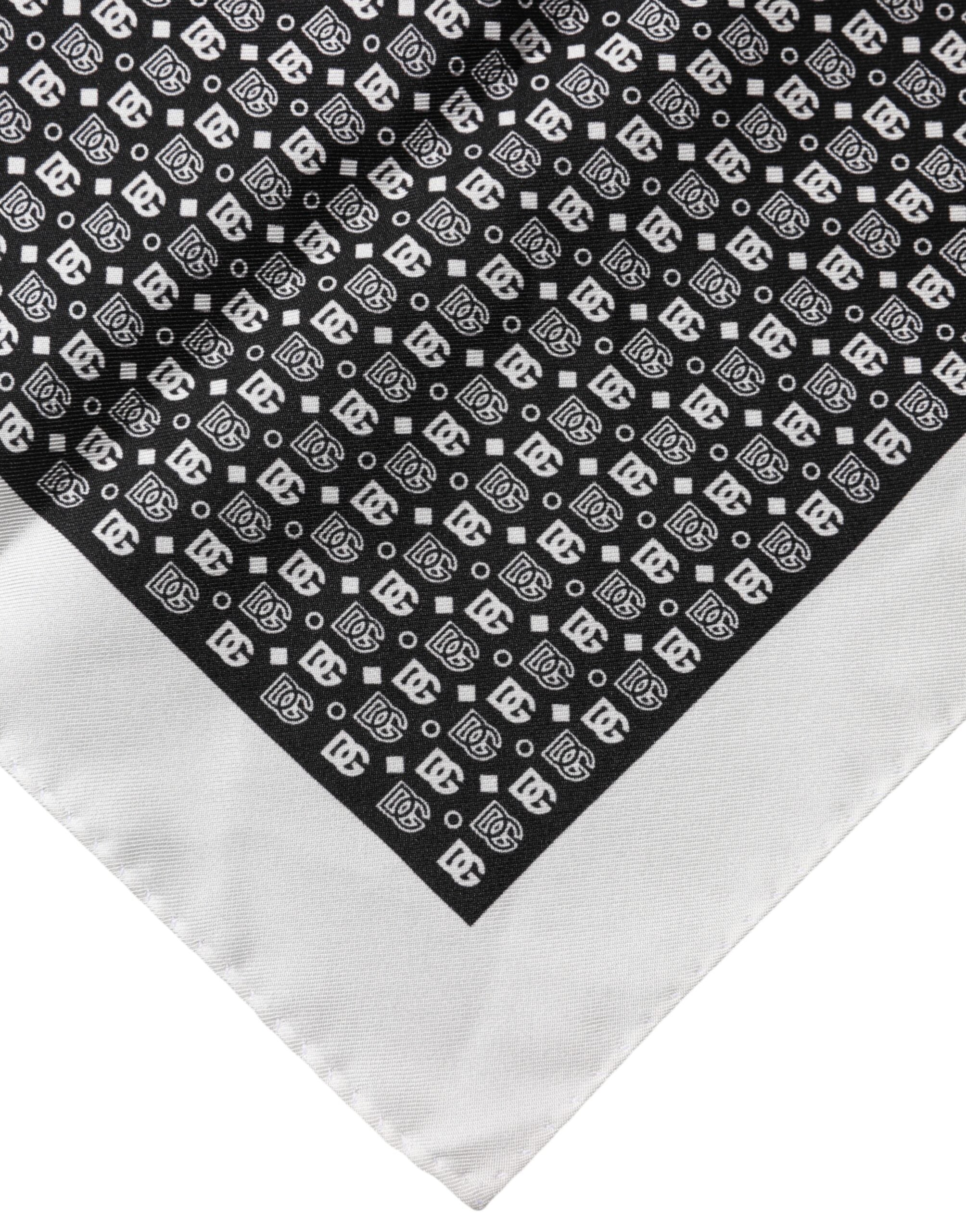 White Black Patterned Square Foulard Scarf - ventzia