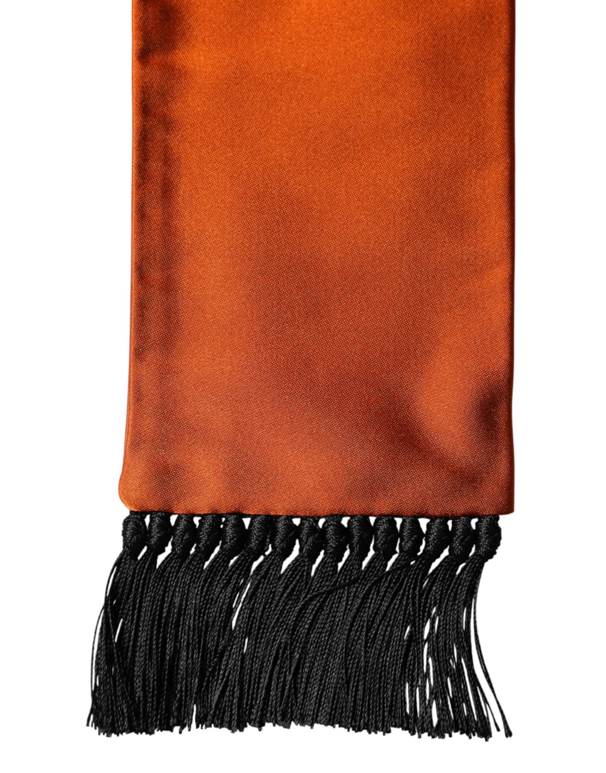 Orange Silk Fringes Neck Wrap Foulard Scarf - ventzia