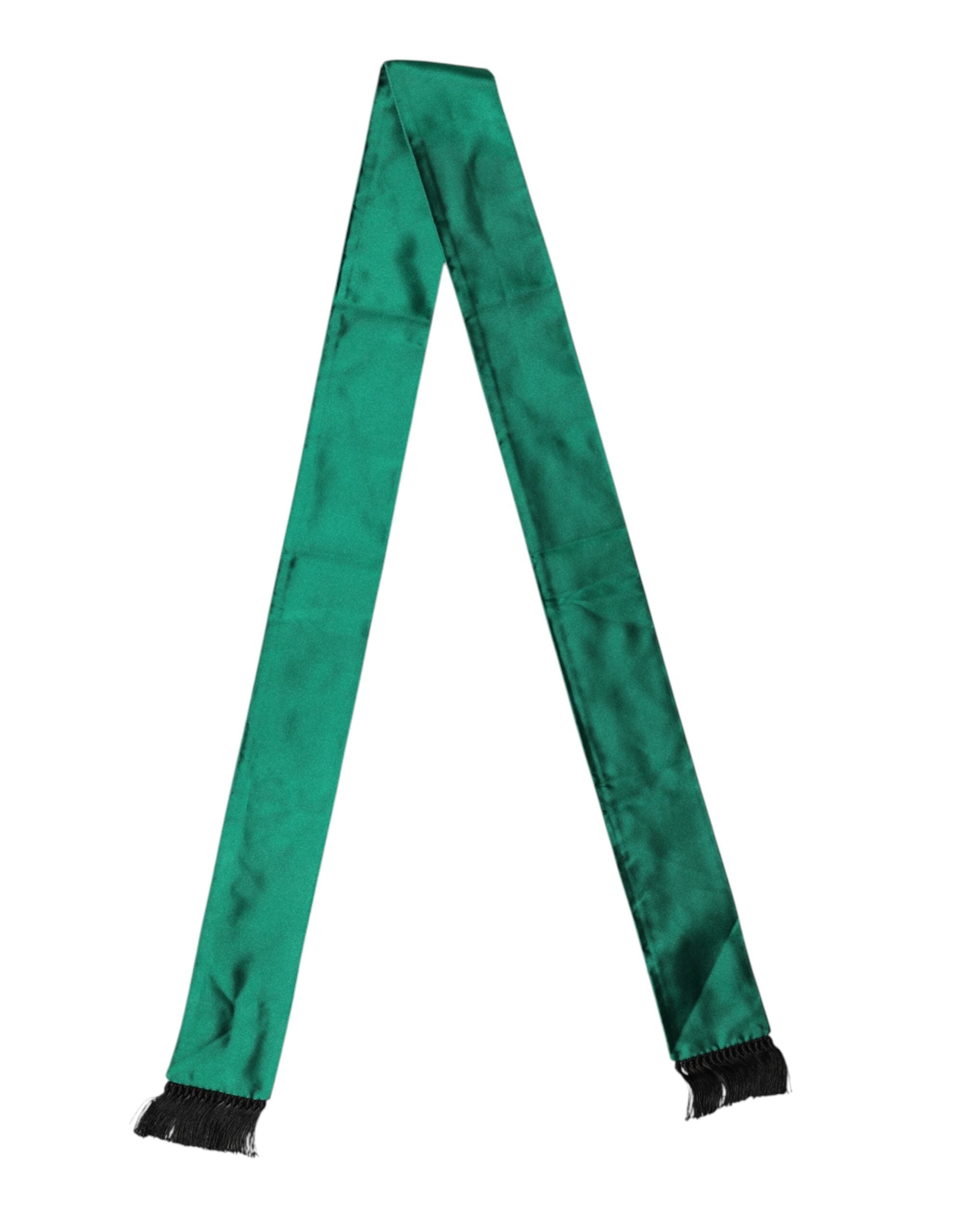 Green Silk Fringes Neck Wrap Foulard Scarf - ventzia