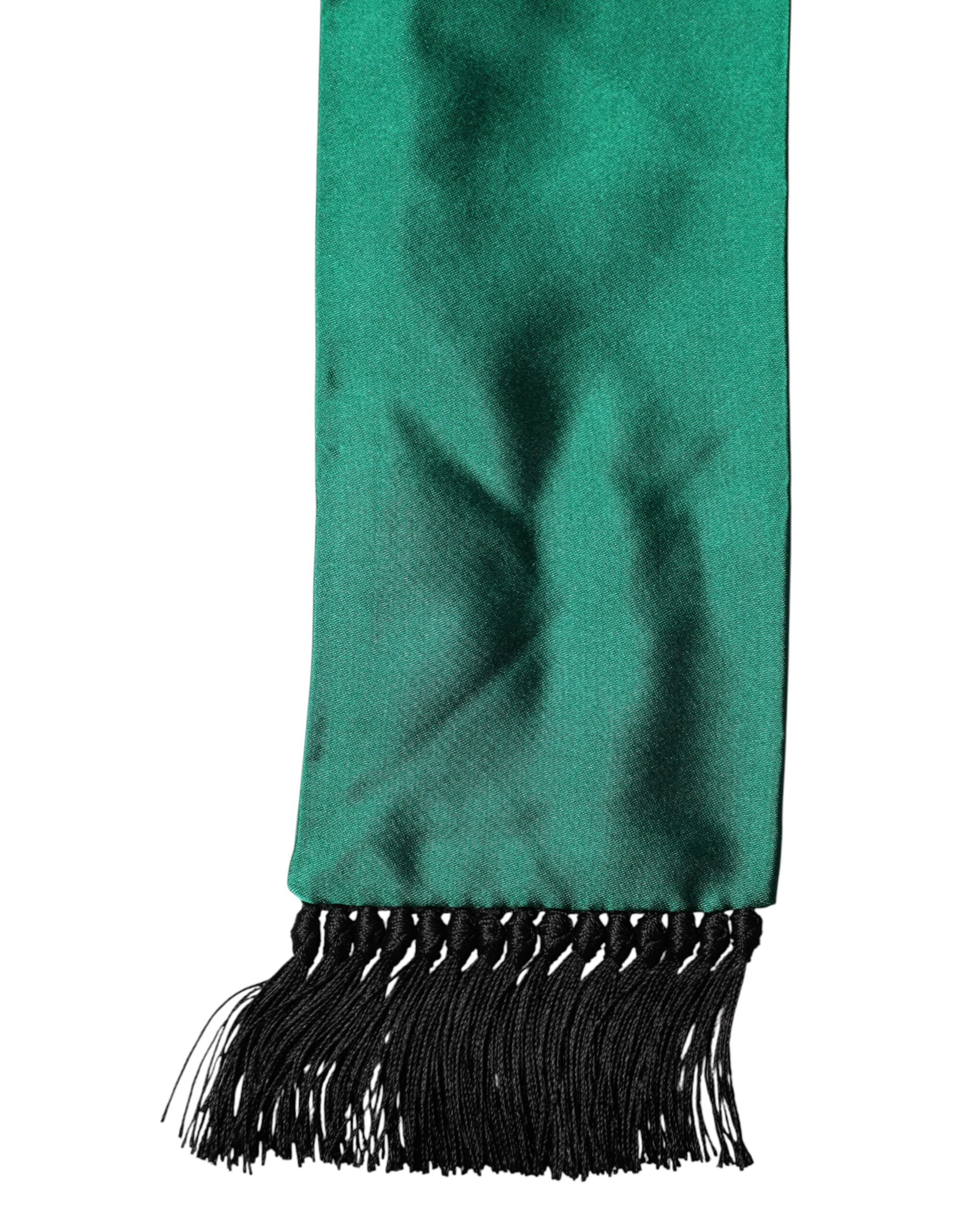 Green Silk Fringes Neck Wrap Foulard Scarf - ventzia