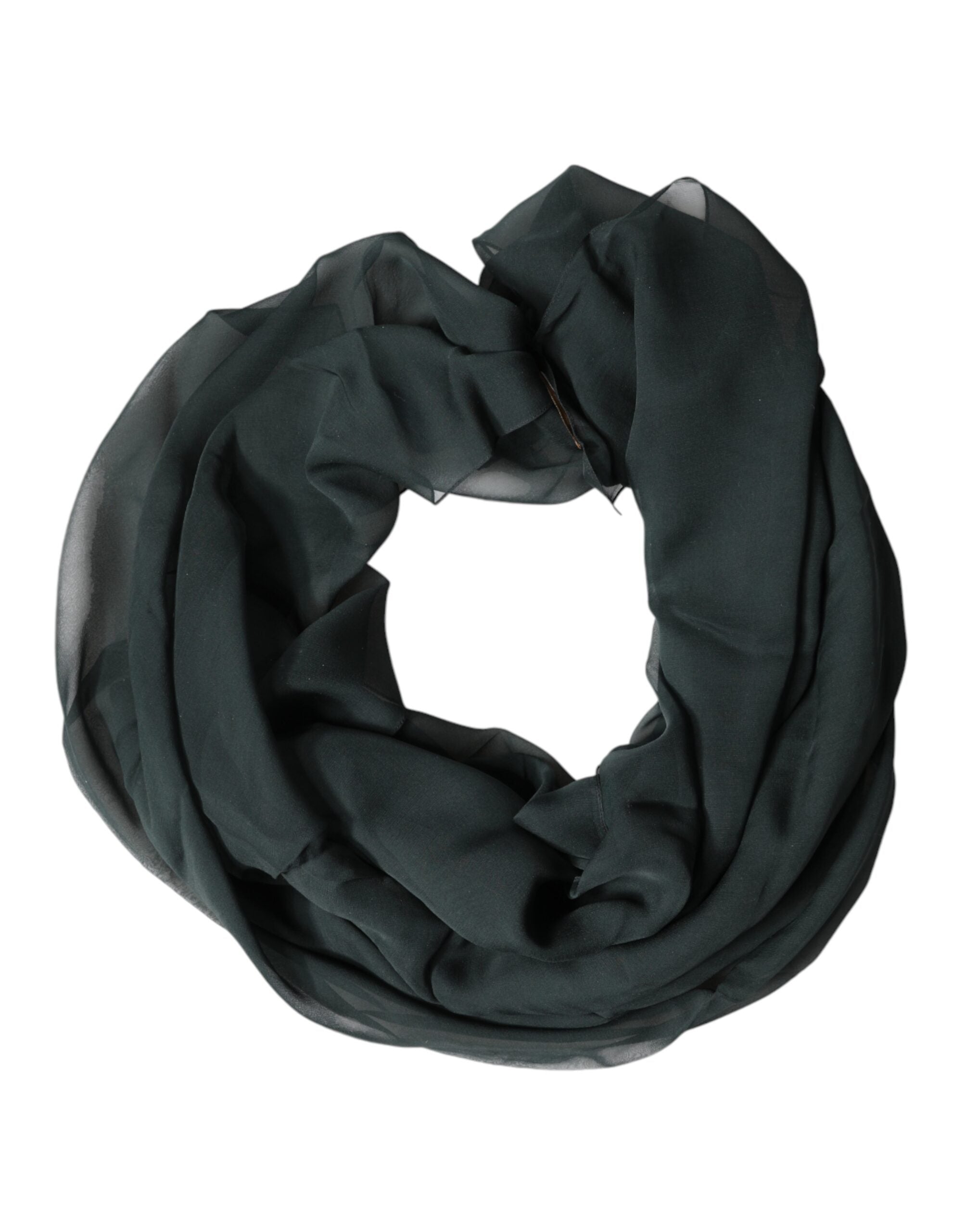 Dark Green Silk Neck Wrap Foulard  Scarf - ventzia