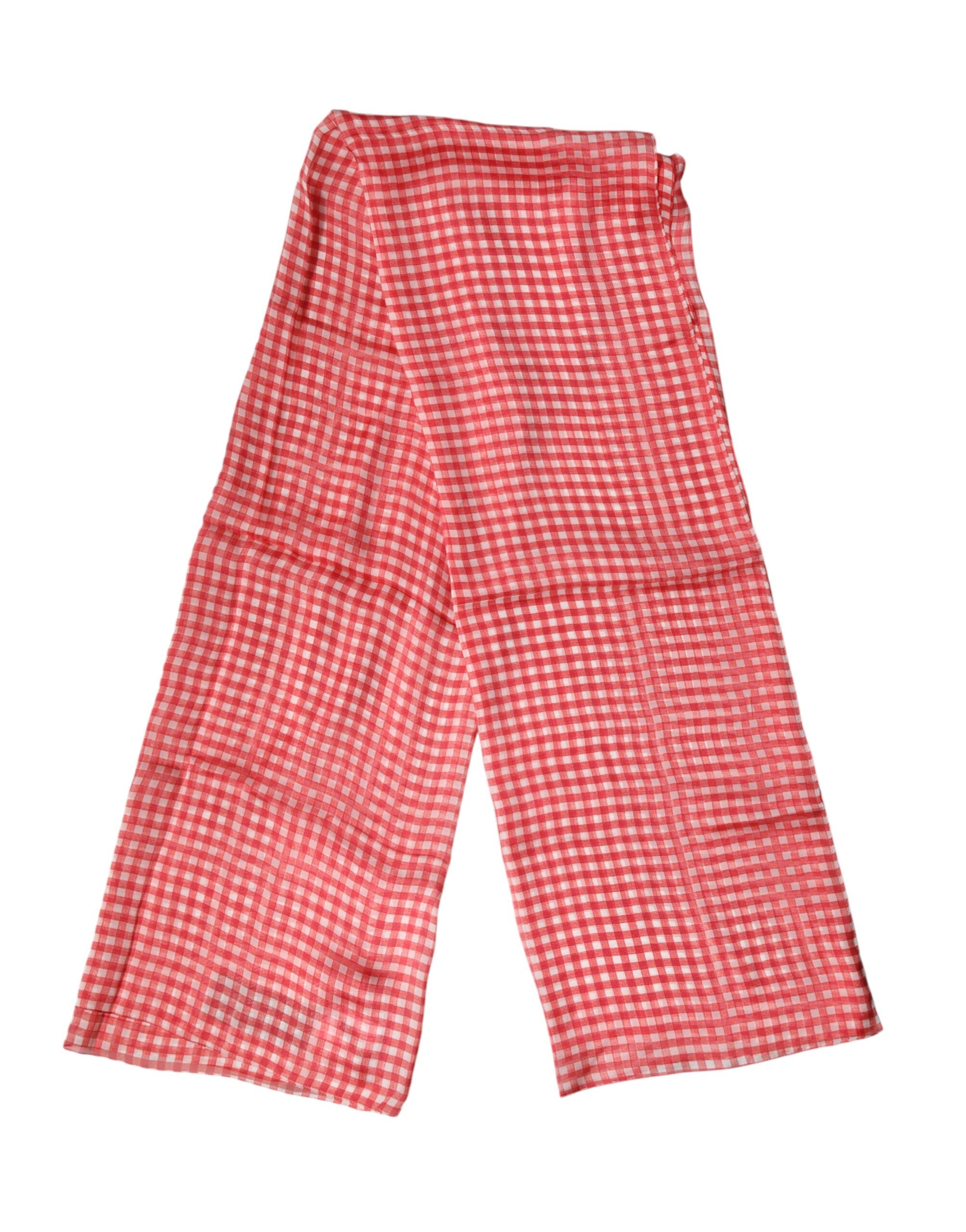 Red Checkered Silk Neck Wrap Shawl Scarf - ventzia