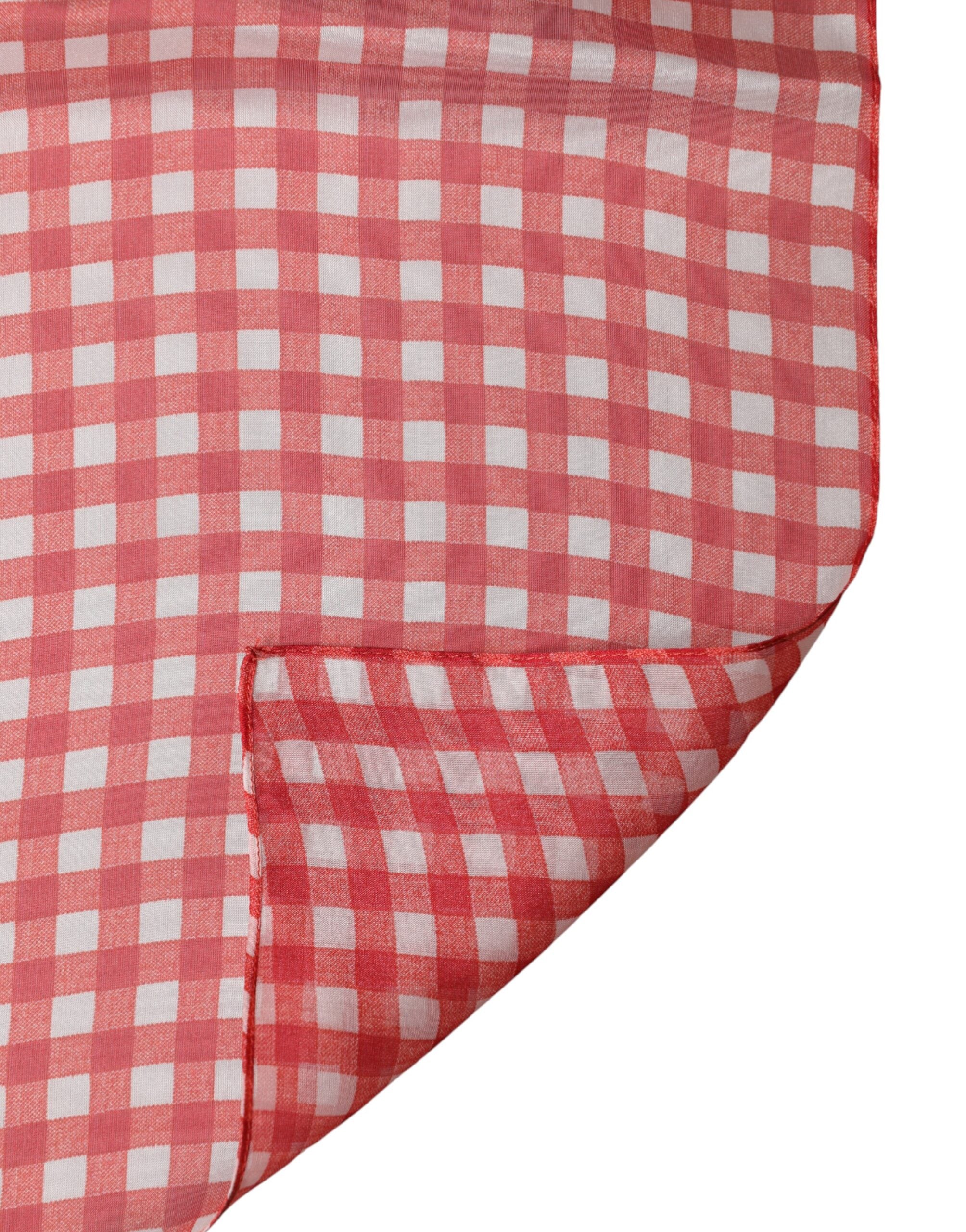 Red Checkered Silk Neck Wrap Shawl Scarf - ventzia