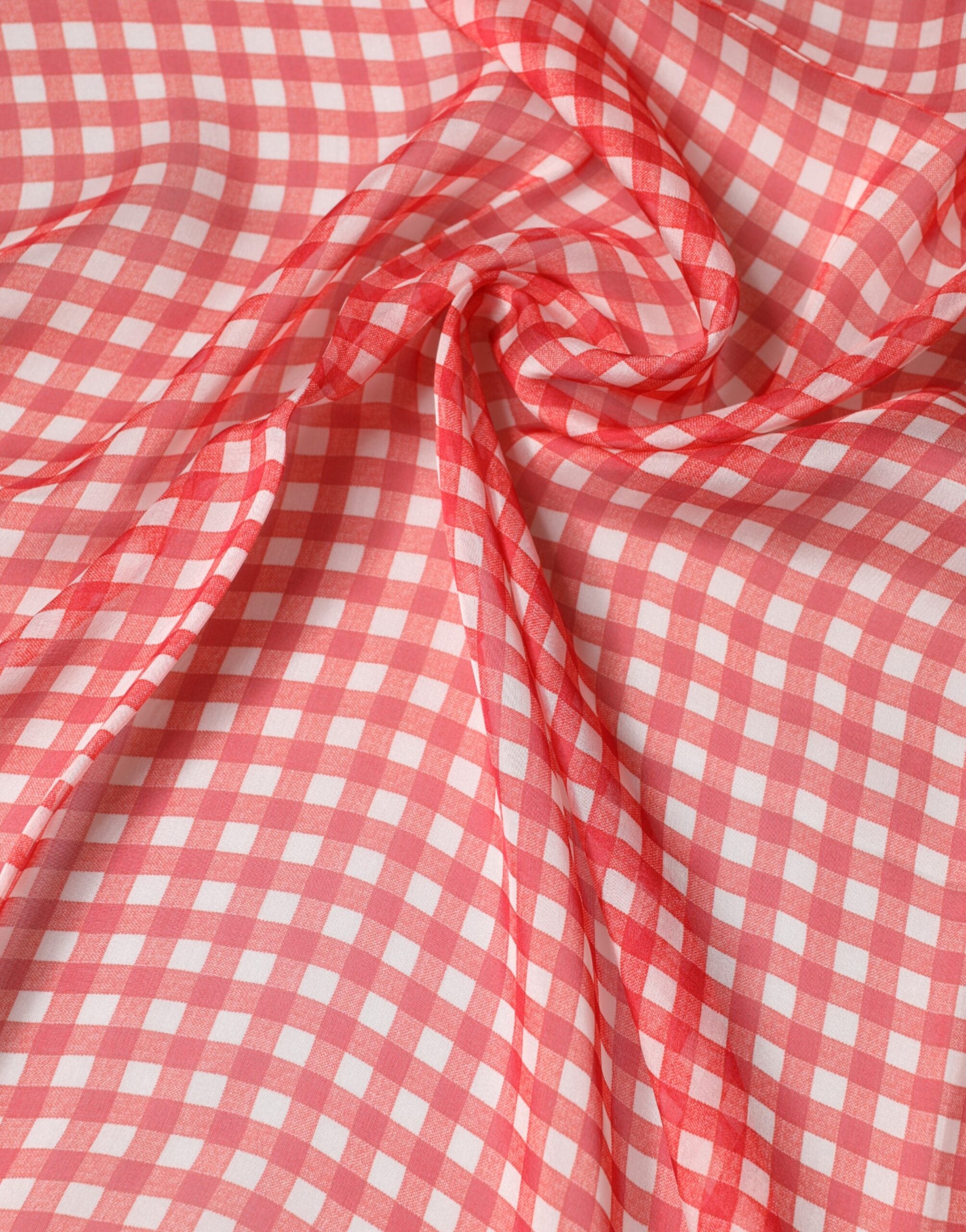 Red Checkered Silk Neck Wrap Shawl Scarf - ventzia