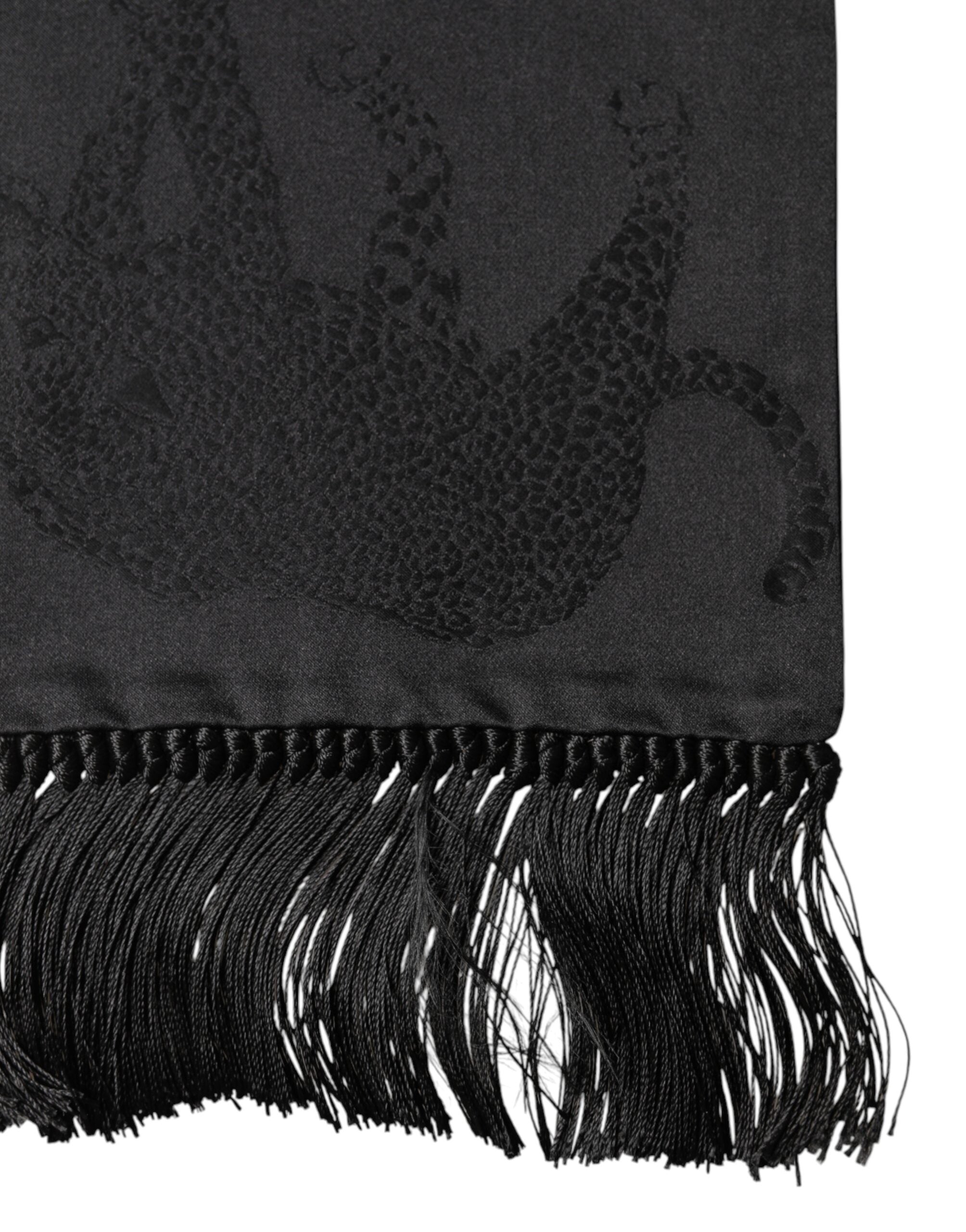 Black Satin Silk Fringes Neck Foulard Scarf - ventzia