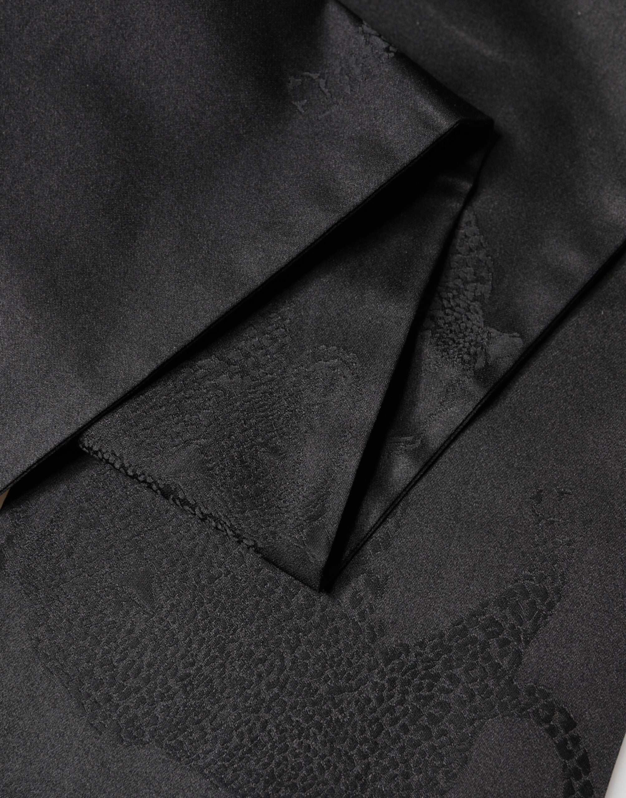 Black Satin Silk Fringes Neck Foulard Scarf - ventzia