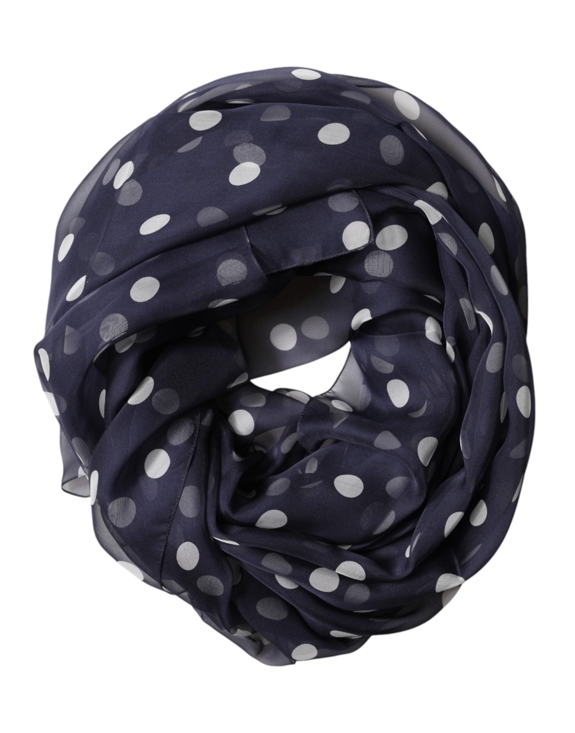 Blue Polka Dot Silk Neck Wrap Shawl 205cm x 132cm Scarf - ventzia