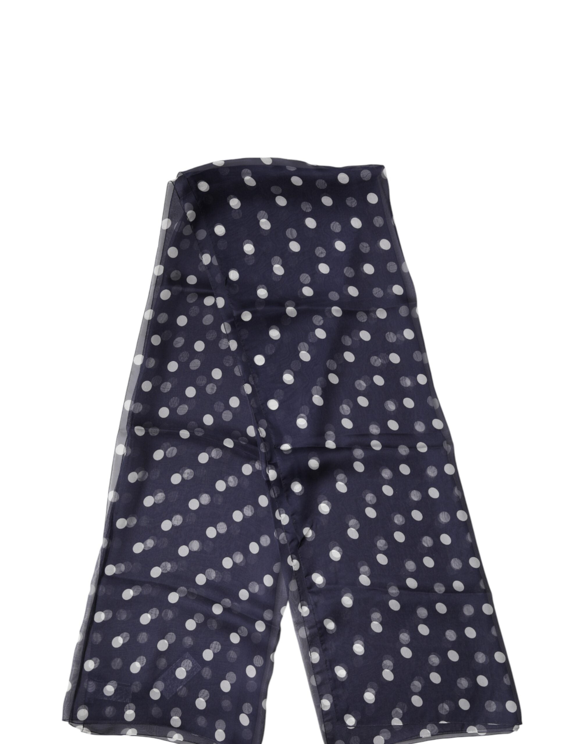 Blue Polka Dot Silk Neck Wrap Shawl 205cm x 132cm Scarf - ventzia