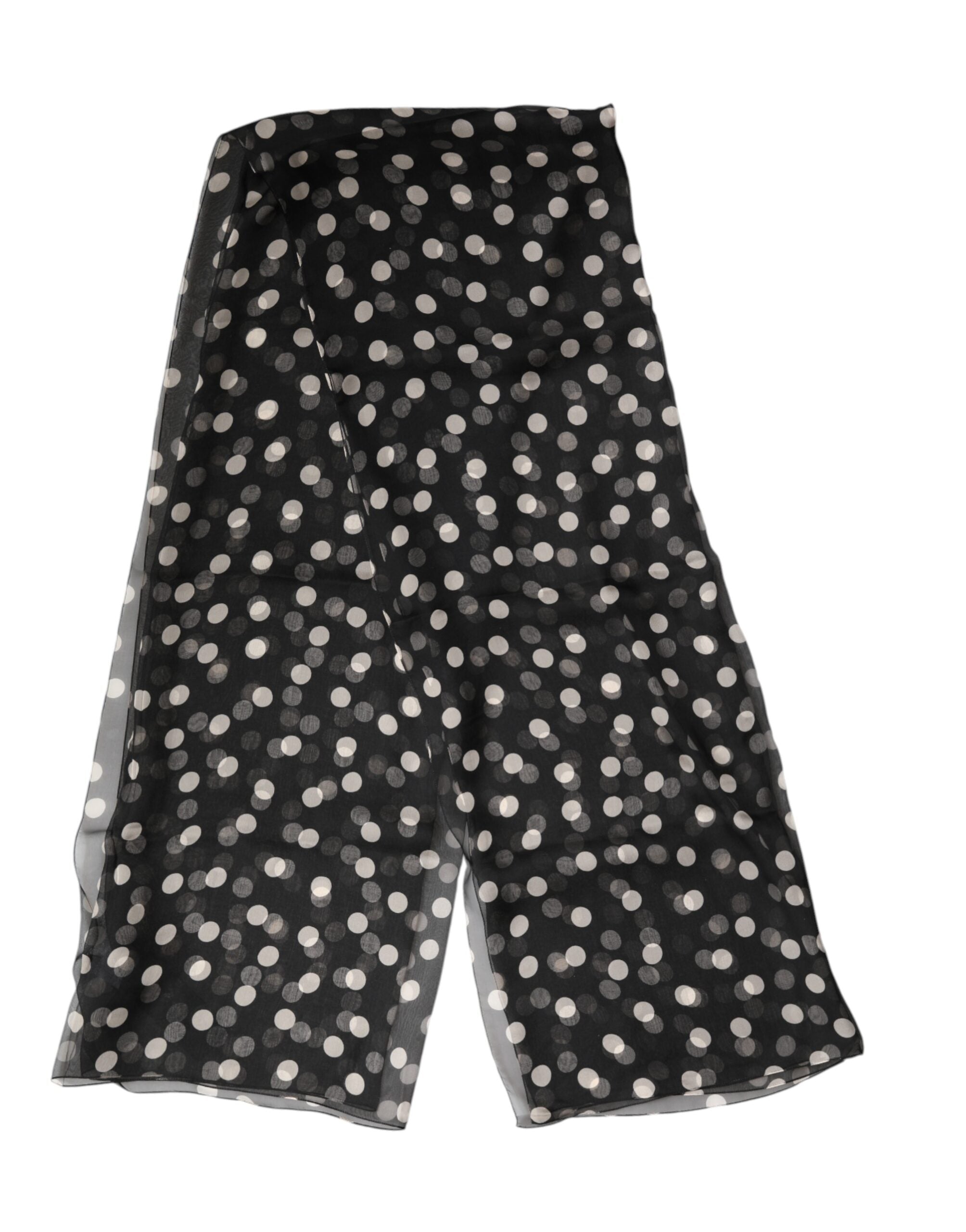 Black Polka Dot Silk Neck Wrap Shawl 205cm x 137cm Scarf - ventzia
