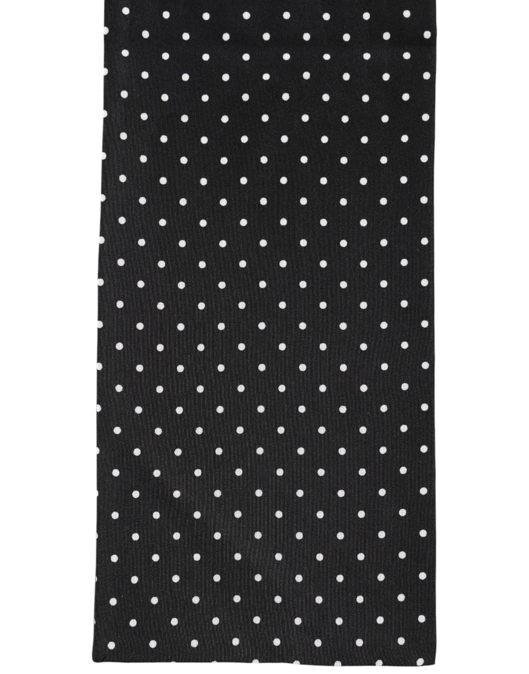 Black Polka Dot Neck Wrap Foulard 133.5cm x 12.5cm Scarf - ventzia