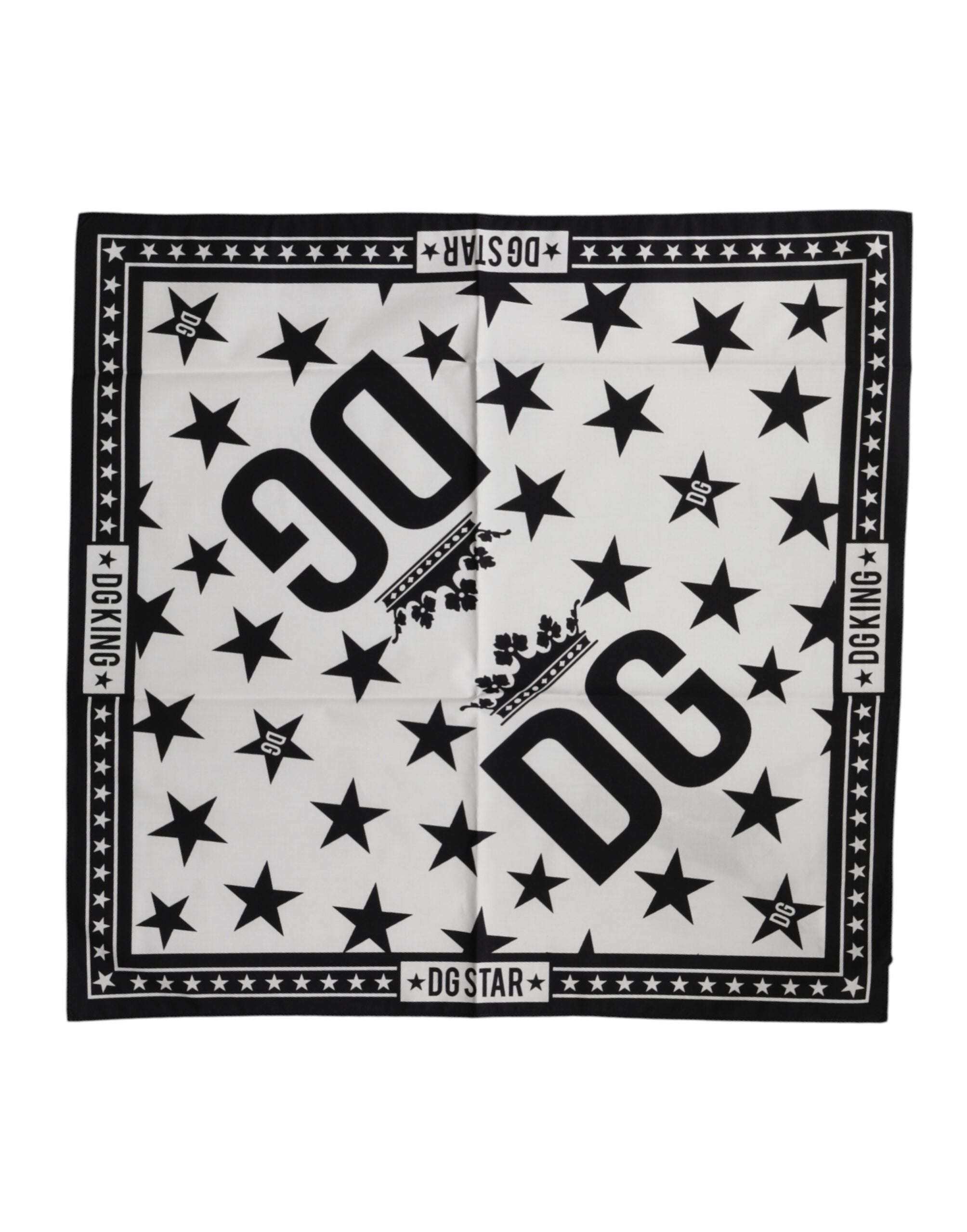 White DG Crown Print Square Foulard 52cm x 50.5cm Scarf - ventzia