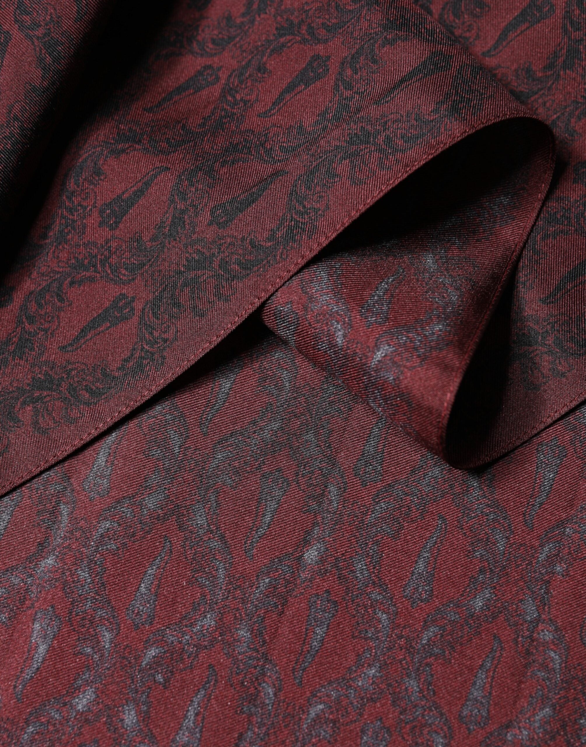 Maroon Patterned Silk Wrap Foulard Men 133cm x 22cm Scarf - ventzia