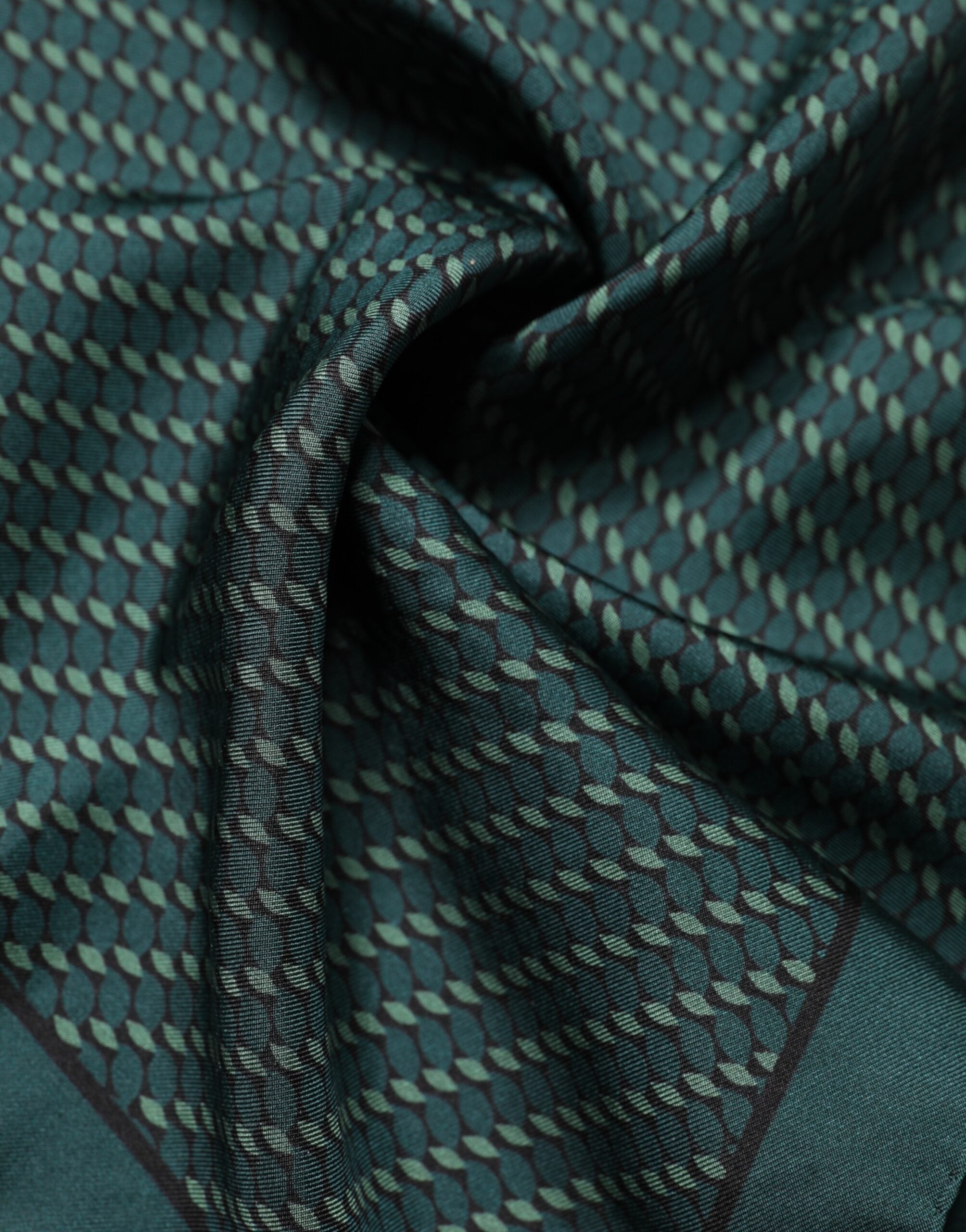 Dark Green Silk Patterned Handkerchief 32cm x 31cm Scarf - ventzia