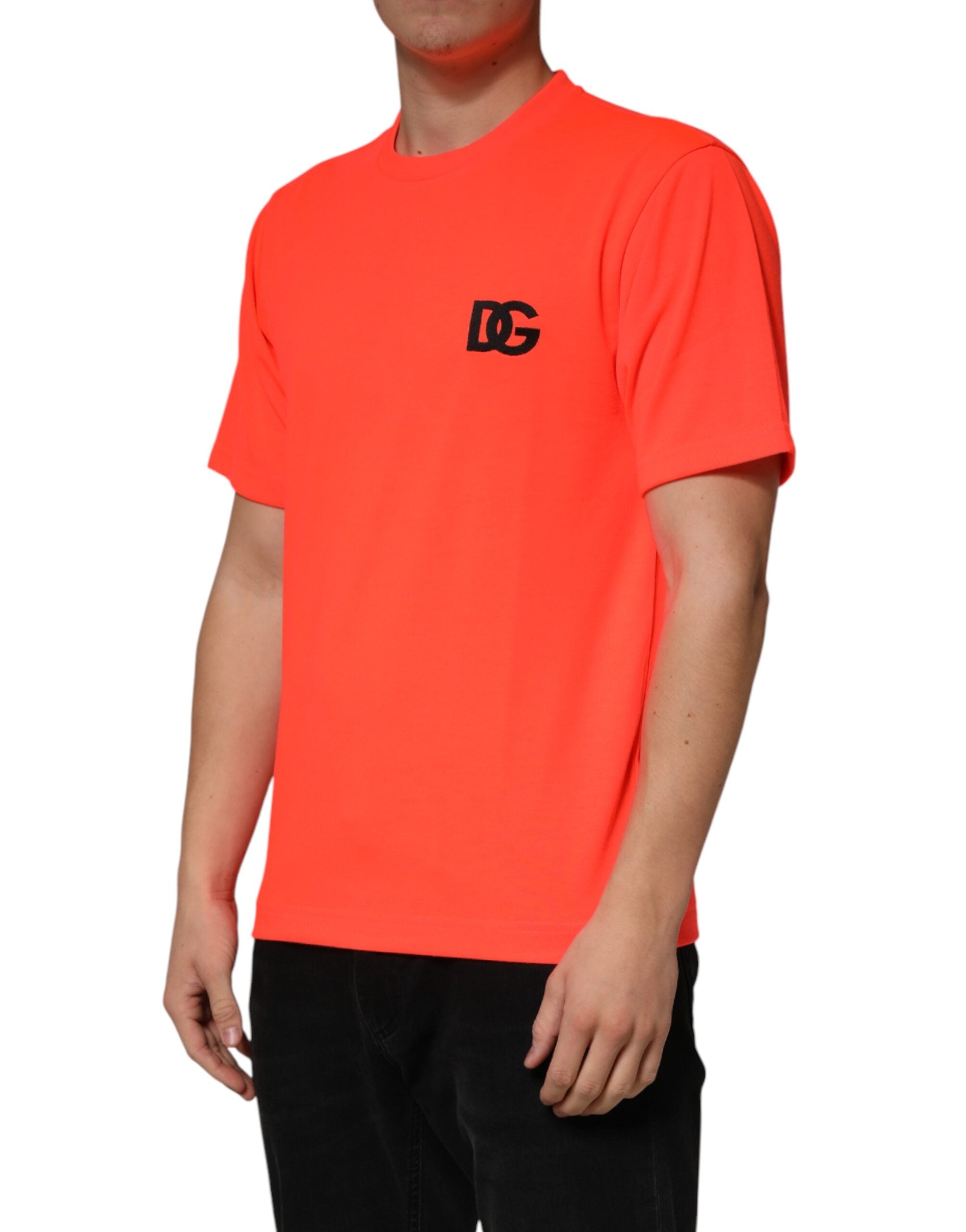 Neon Orange Polyester Crew Neck Men T-shirt - ventzia