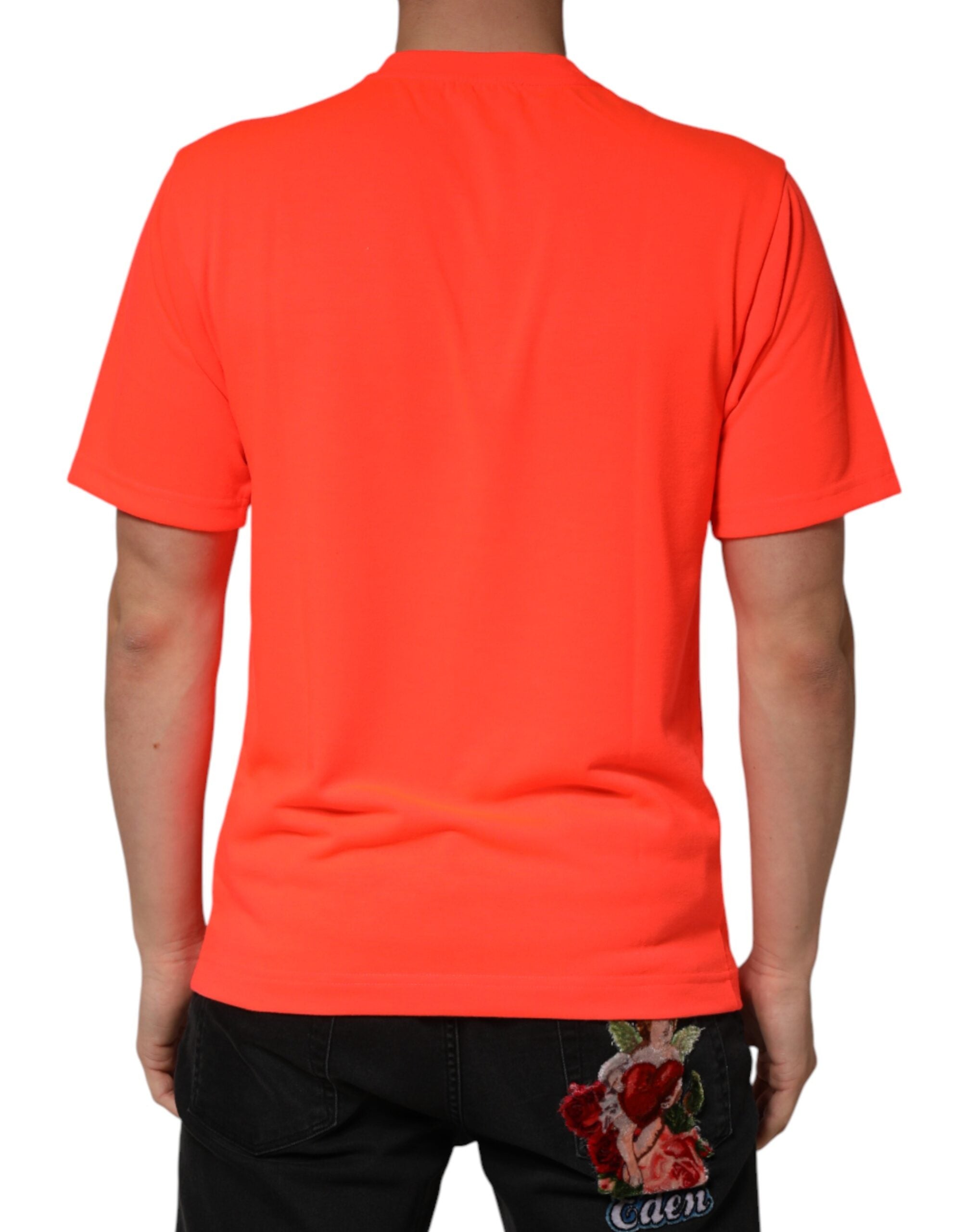 Neon Orange Polyester Crew Neck Men T-shirt - ventzia