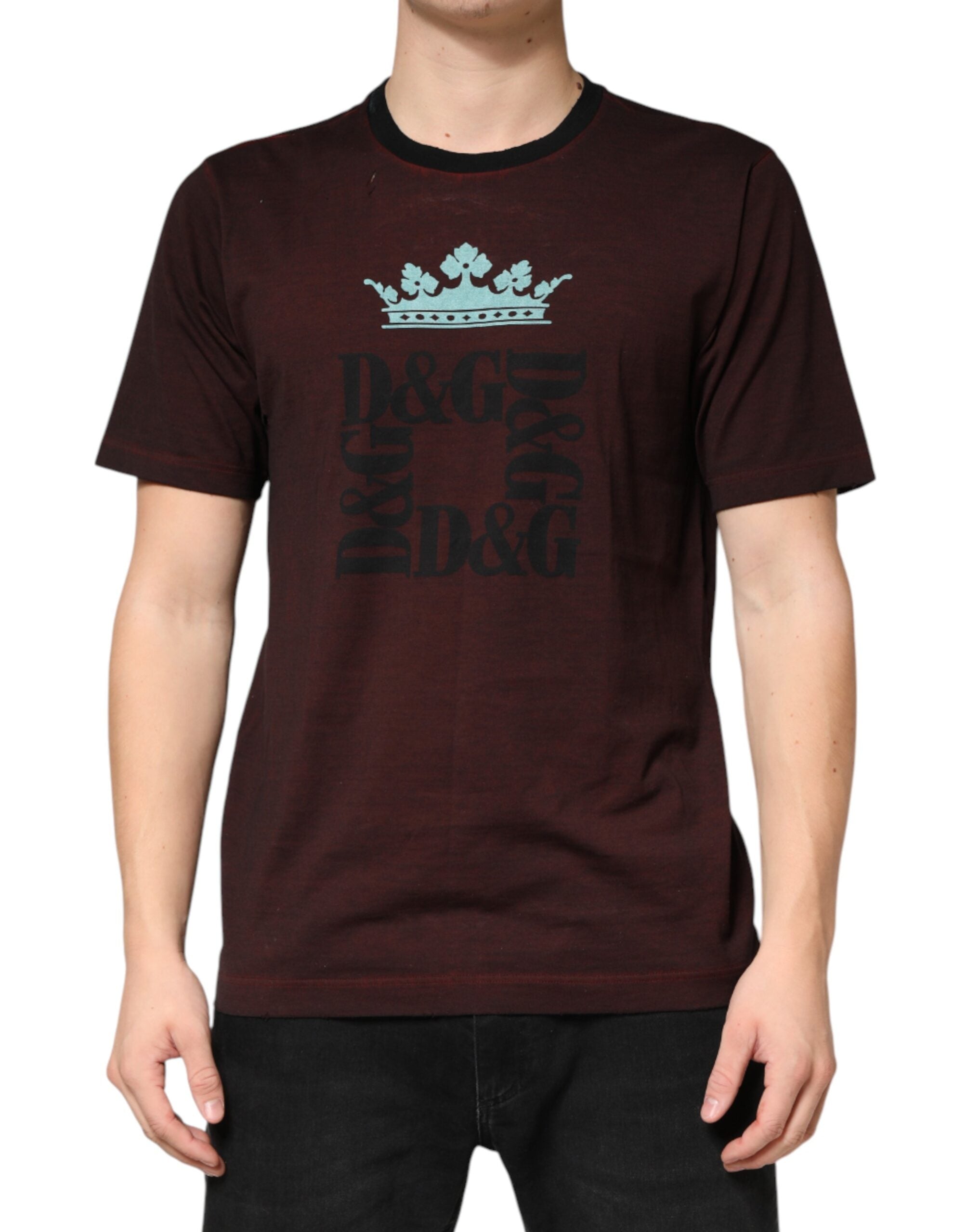 Maroon DG Crown Cotton Crew Neck Men T-shirt - ventzia