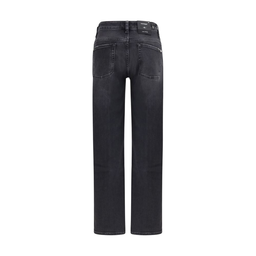 Black Cotton Straight-Leg Jeans - ventzia