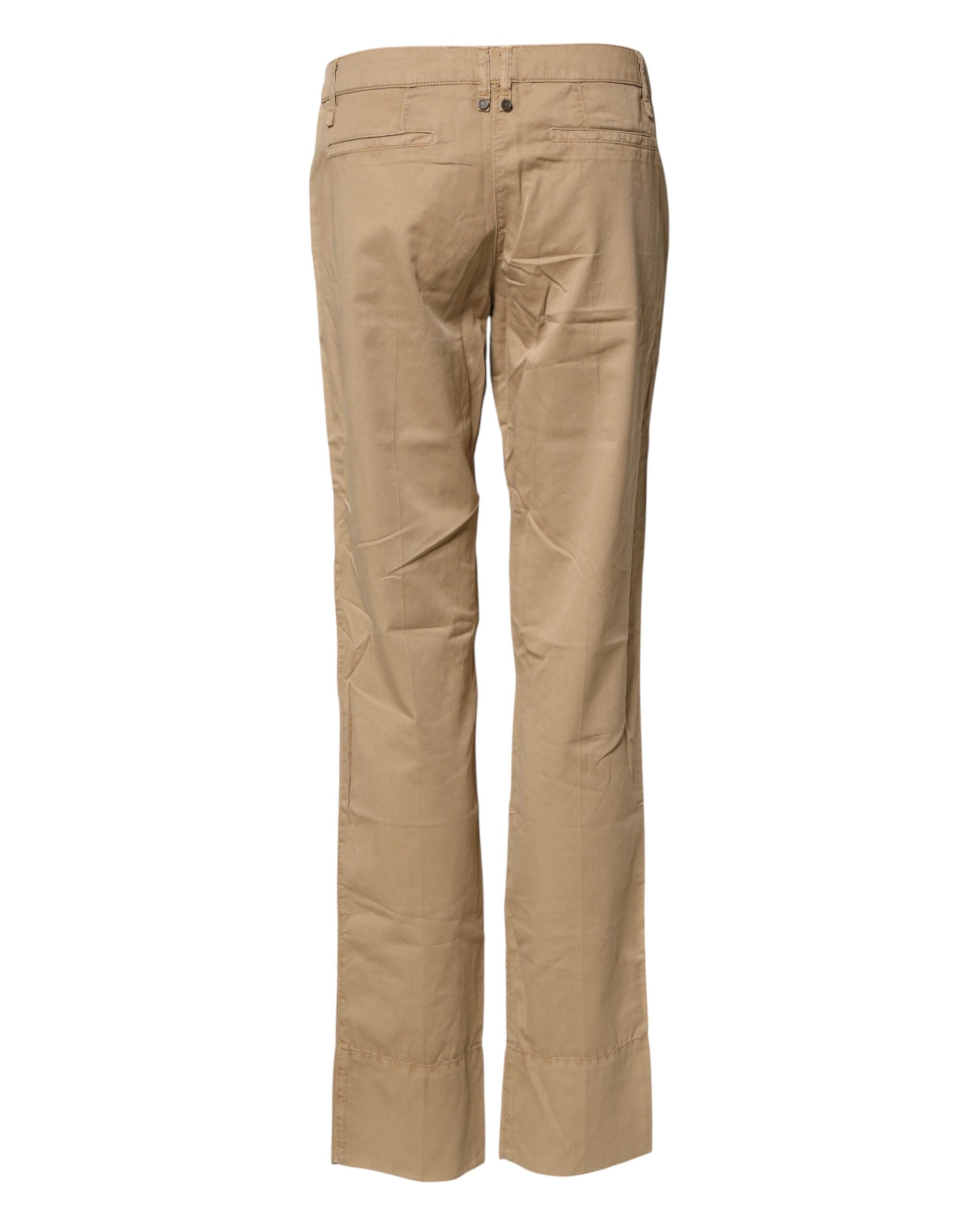 Beige Straight Cotton Stretch Chino Pants - ventzia
